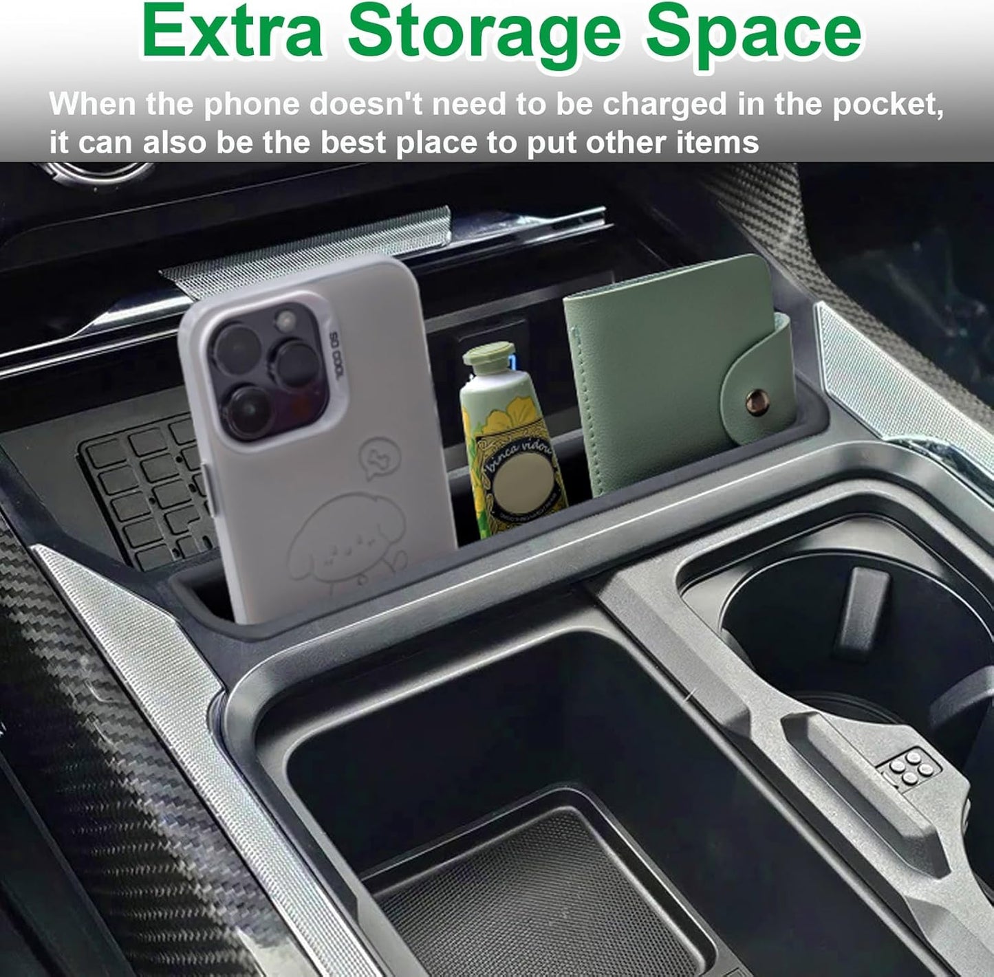 PIMCAR Truck Phone Holder for 2023 2024 2025 2026 Ford F250 F350 F450 F550 Pocket Insert Organizer with USB Hole, Premium Silicone Anti-Tipping Phone Stand, Super Duty OEM Accessories