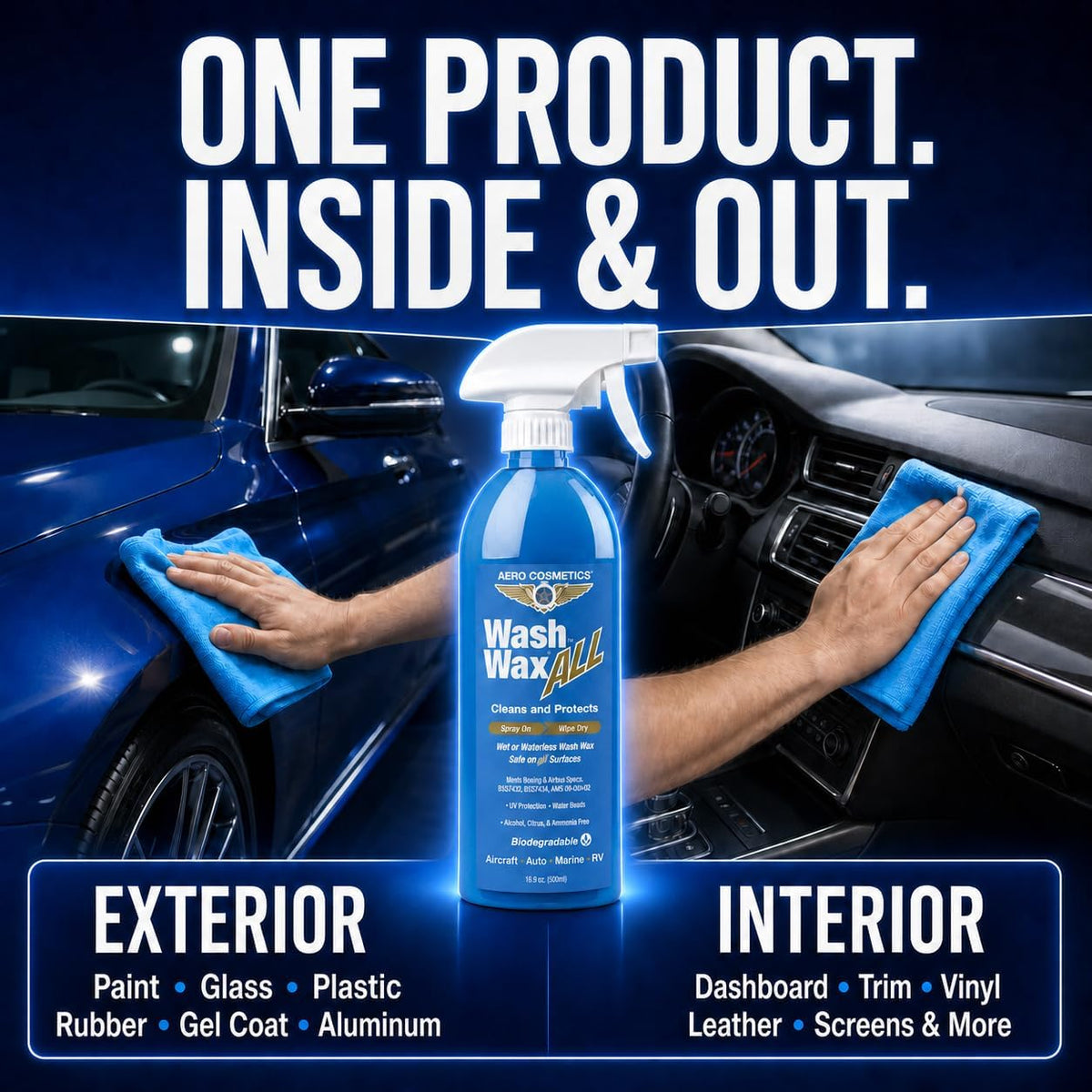 Aero Cosmetics Wash Wax ALL Waterless Car Wash Kit RV Boat Spray Detailer