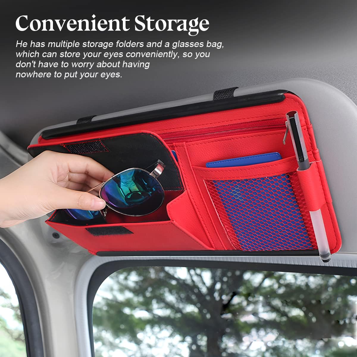 Zipelo 12.2 x 6.5 Inch PU Leather Car Sun Visor Organizer, Black