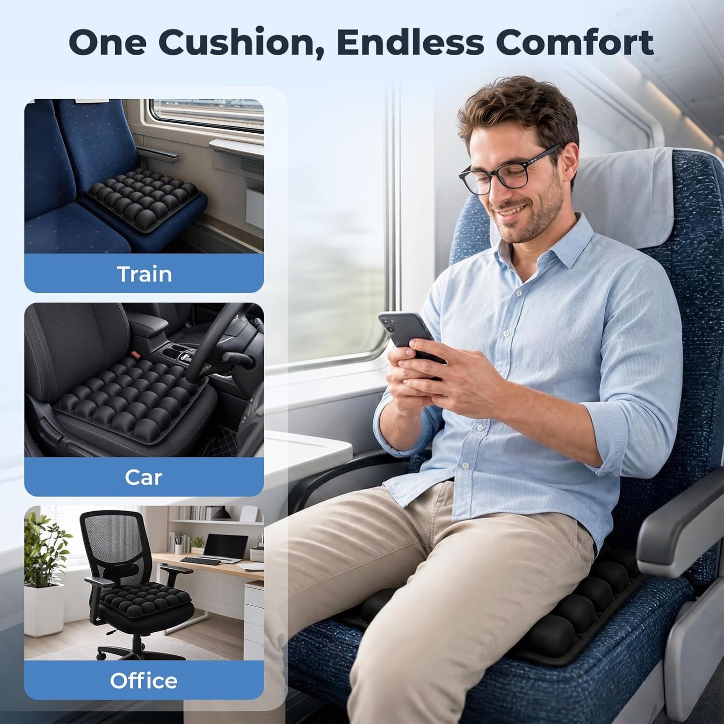 Travel Seat Cushion for Airplane,Inflatable Airplane Seat Cushion | Portable Seat Cushion,Adjustable Air Cushion with Mini Pump for Long Flights,Office Chair,Train and Car Use