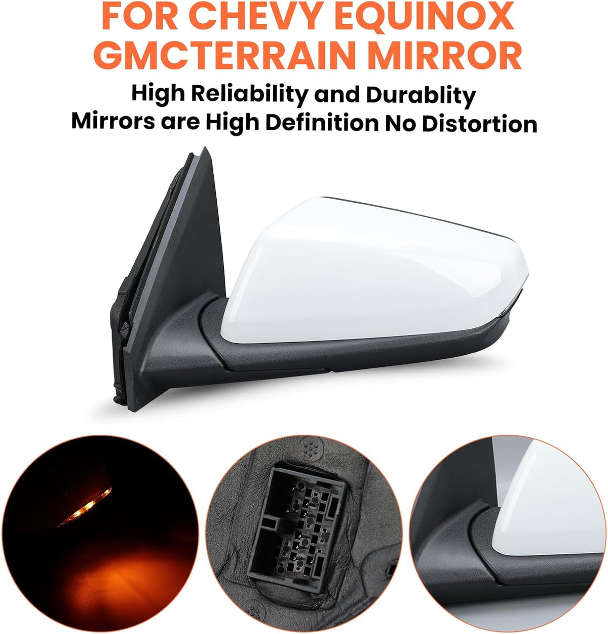 Driver Side Mirror for 2018-2024 Chevy Equinox GMC Terrain 8Pins(White)