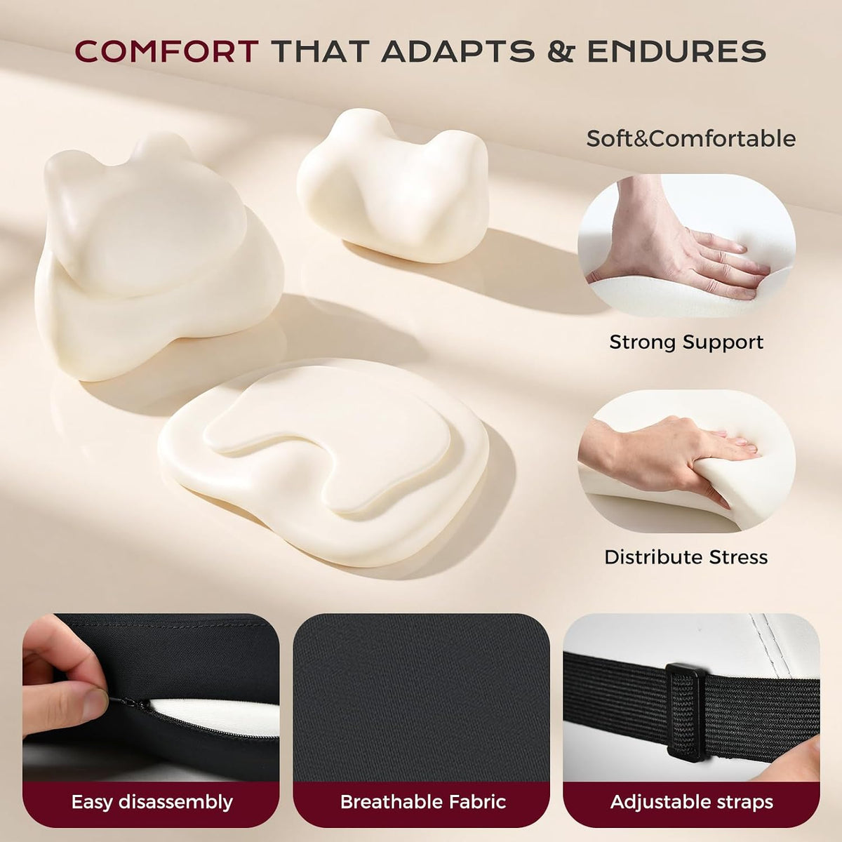 Coverado Car Seat Cushion and Lumbar Support Pillow with Headrest, Memory Foam Cooling Silk Ergonomic Cushion for Driving Back Neck Pain Relief Universal Fit Black
