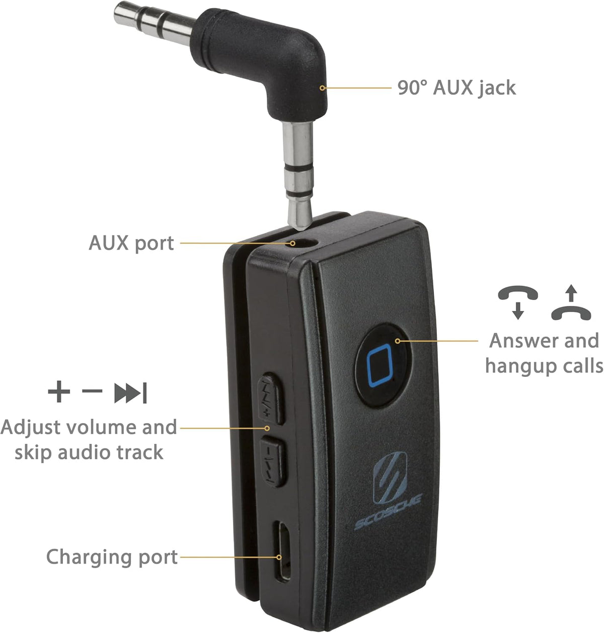 Scosche BTR3-SP BTFREQ Universal Bluetooth Wireless Audio Streaming and Handsfree Calling Receiver, Connect to Earbuds, Headphones, Car Stereo, Black