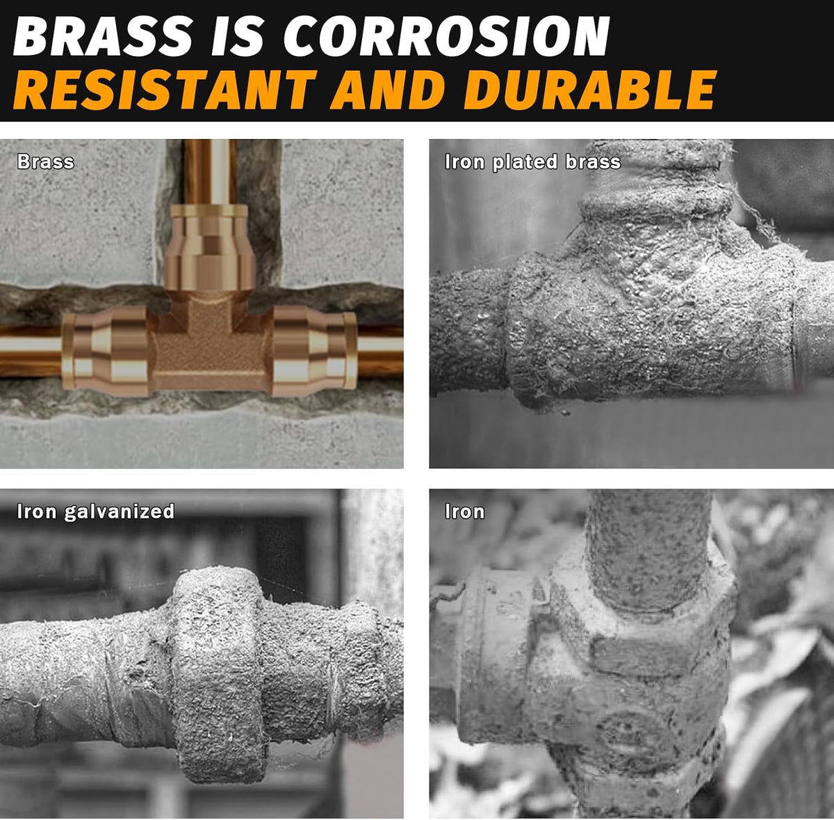 Brass DOT Approved 1/4" Tee Union Push to Quick Connect Fittings