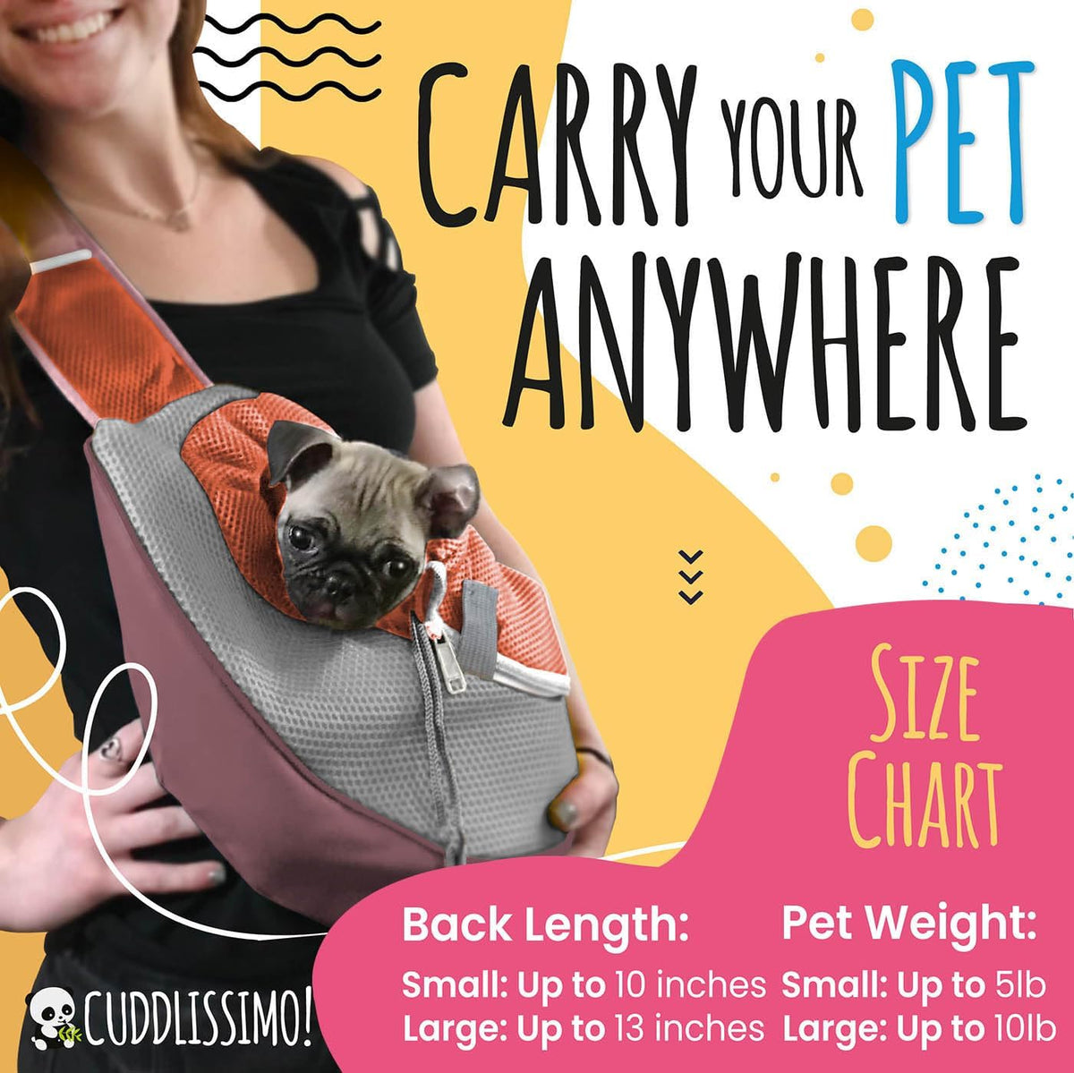 Cuddlissimo Small Dog Sling Carrier, Pet Cat Sling, Puppy Pouch - Red-L