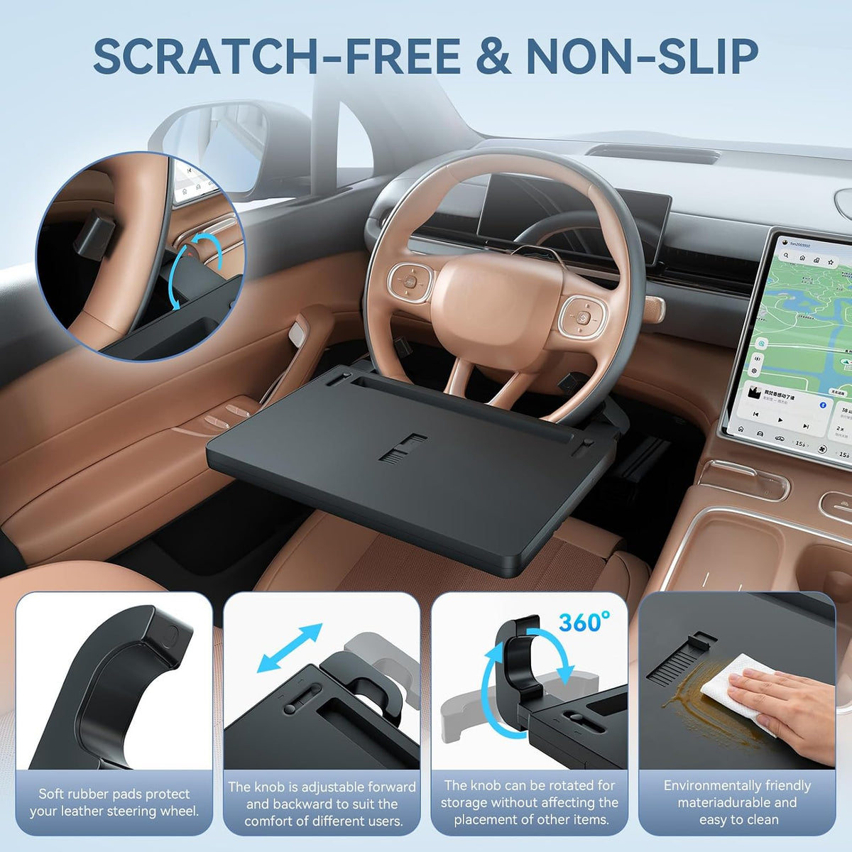 Extendable Steering Wheel Tray, Adjustable Car Laptop Desk Table