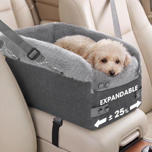 Small Dog Car Seat - Portable Center Console Puppy Booster Seats(Dark Grey) | Support Pet Up to 11lbs, Adjustable Width Travel Carseat for SUV, Small Truck, Full-size Truck