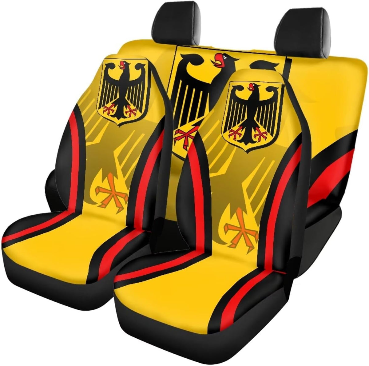 Howilath Black Eagle German Flag Print Car Seat Covers Full Set of 4 Pack, Front & Rear Bench Covers, Auto Accessories Interior Decor