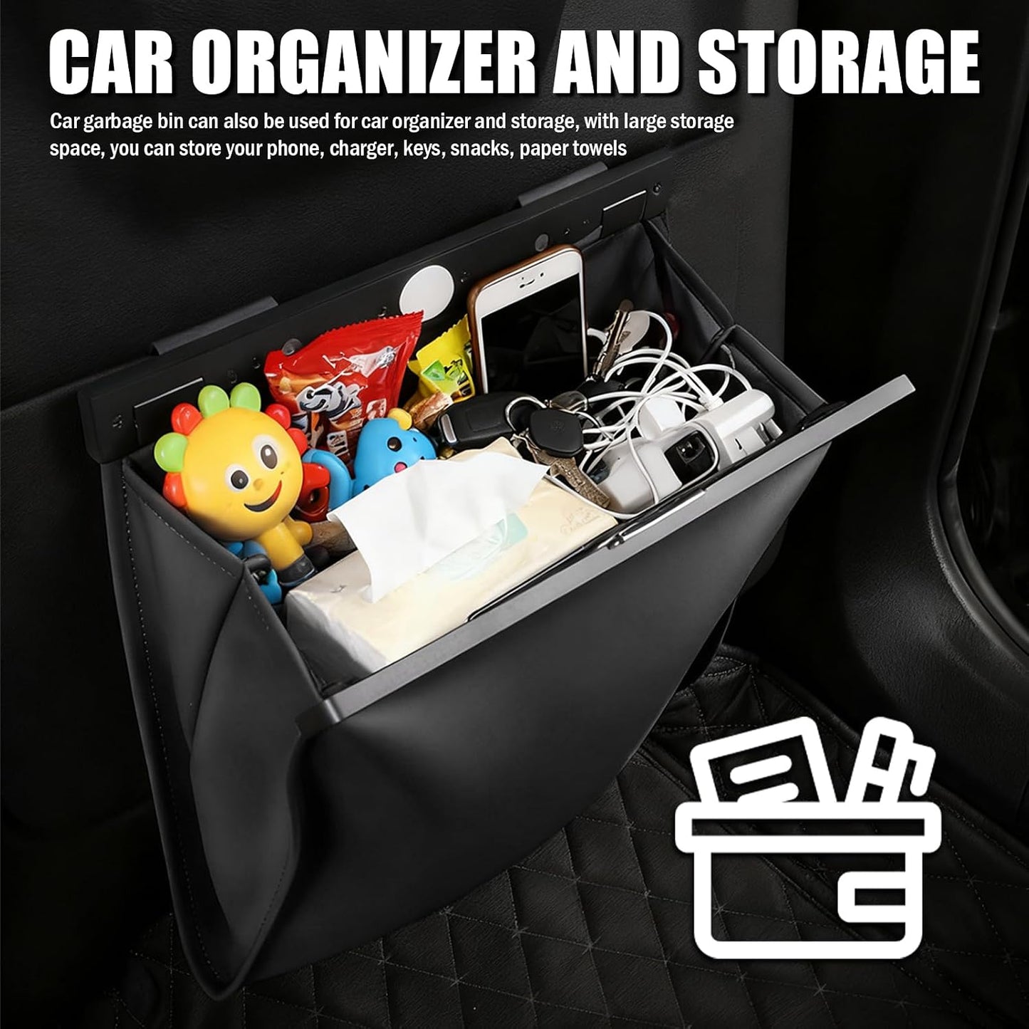 LED Car Trash Can Leak-Proof,Strong Magnetic Fast Closing Car Trash Bin as Cars Organizers and Storage,Cars Garbage Can with Automotive Trashs Bag for Backseat,Console,Door