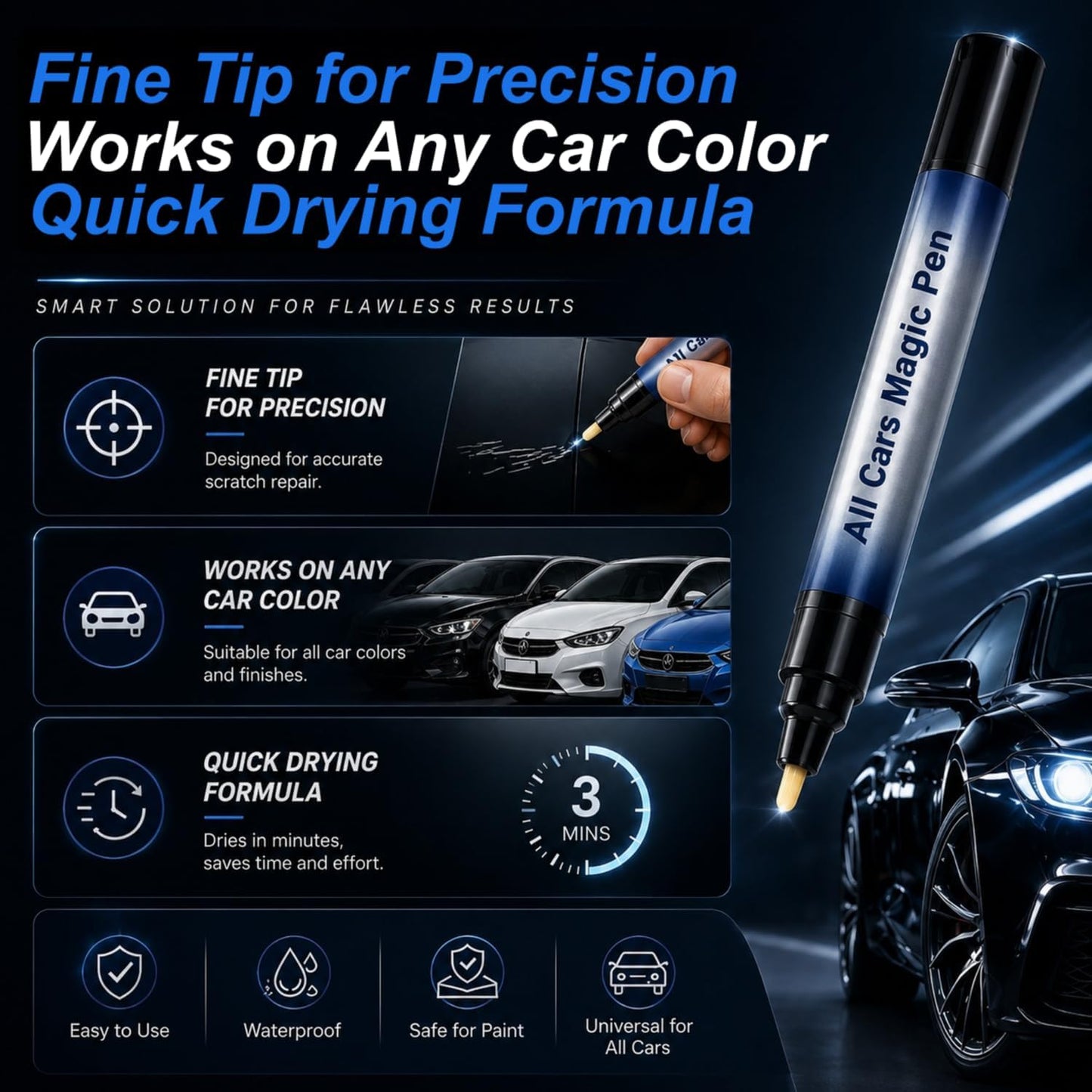 2PCS All Cars Magic Pen, Car Scratch Remover Pen, Universal Touch Up Paint Pen Fits All Car Colors, Long-Lasting & Fast Drying, Quick Fix for Cars Scratch Repair