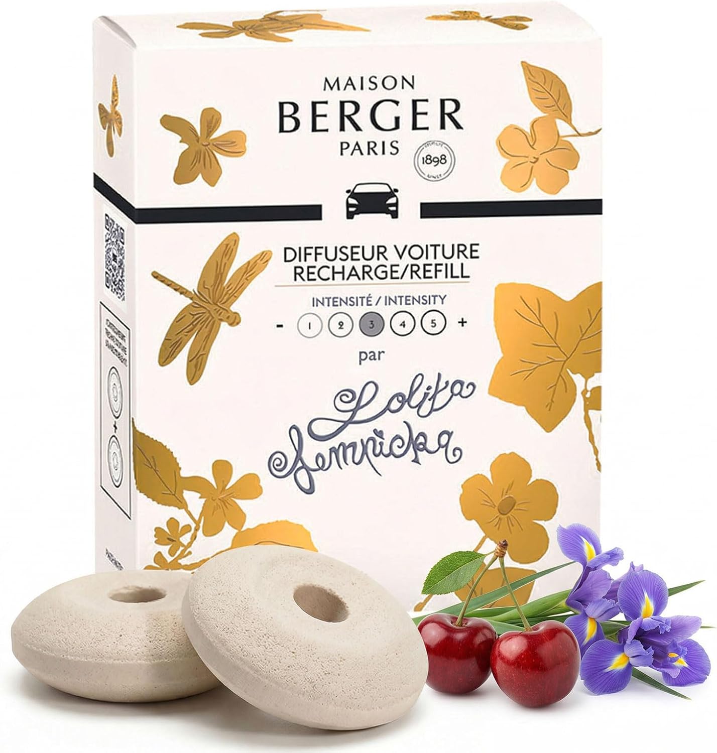 Maison Berger Car Diffuser Refill Set, Ocean Breeze | Marine Rose Musk Notes, 2 Ceramic Inserts, Made in France