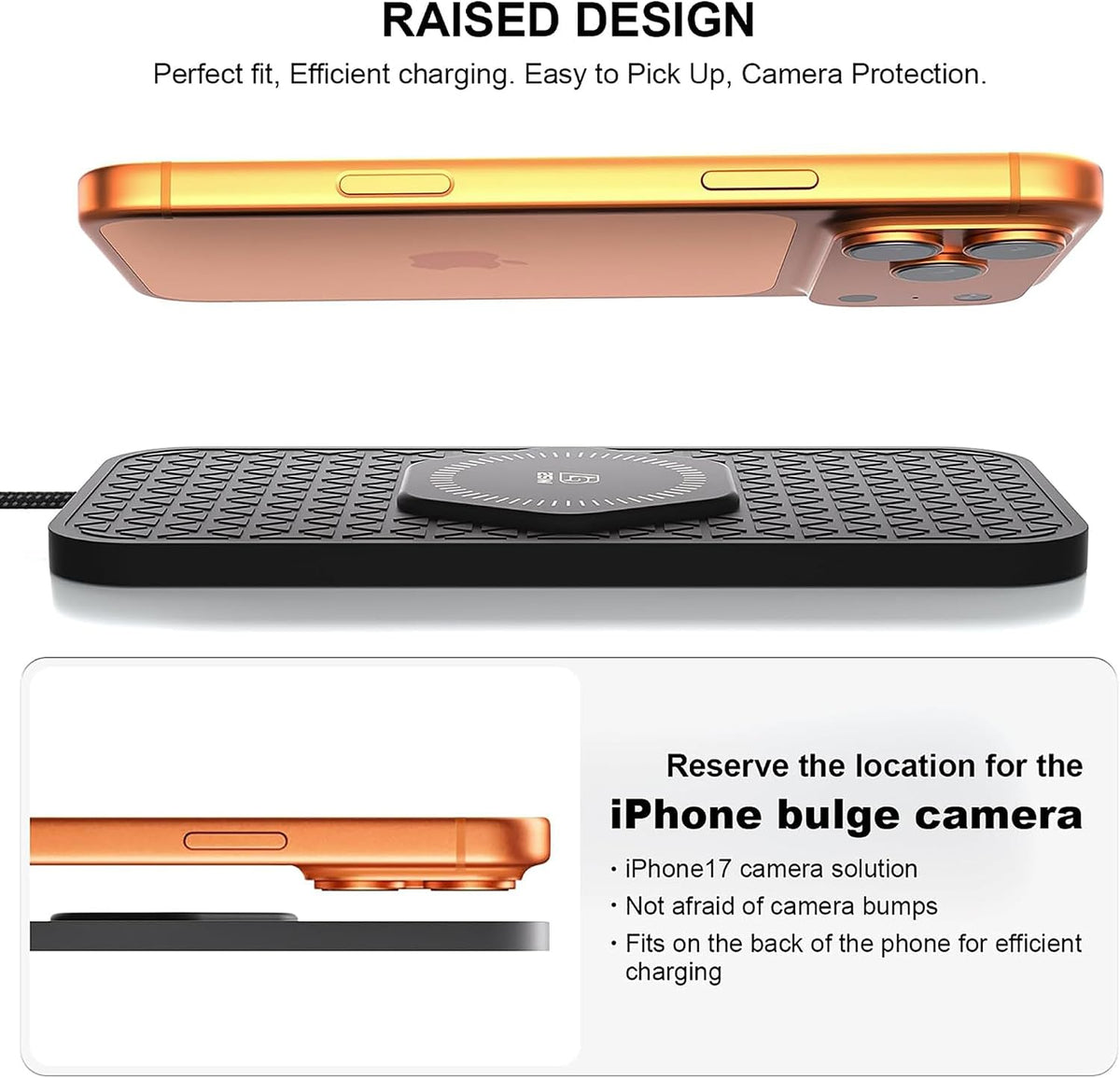 Wireless Car Charger Silicone Pad, for iPhone17/16/15/14/13/12/11 Pro Max,25W Fast Car Wireless Charging Non-Slip Mat, for Samsung S21/S22/S23/S24/S25/Androids,80cm Cable, Black