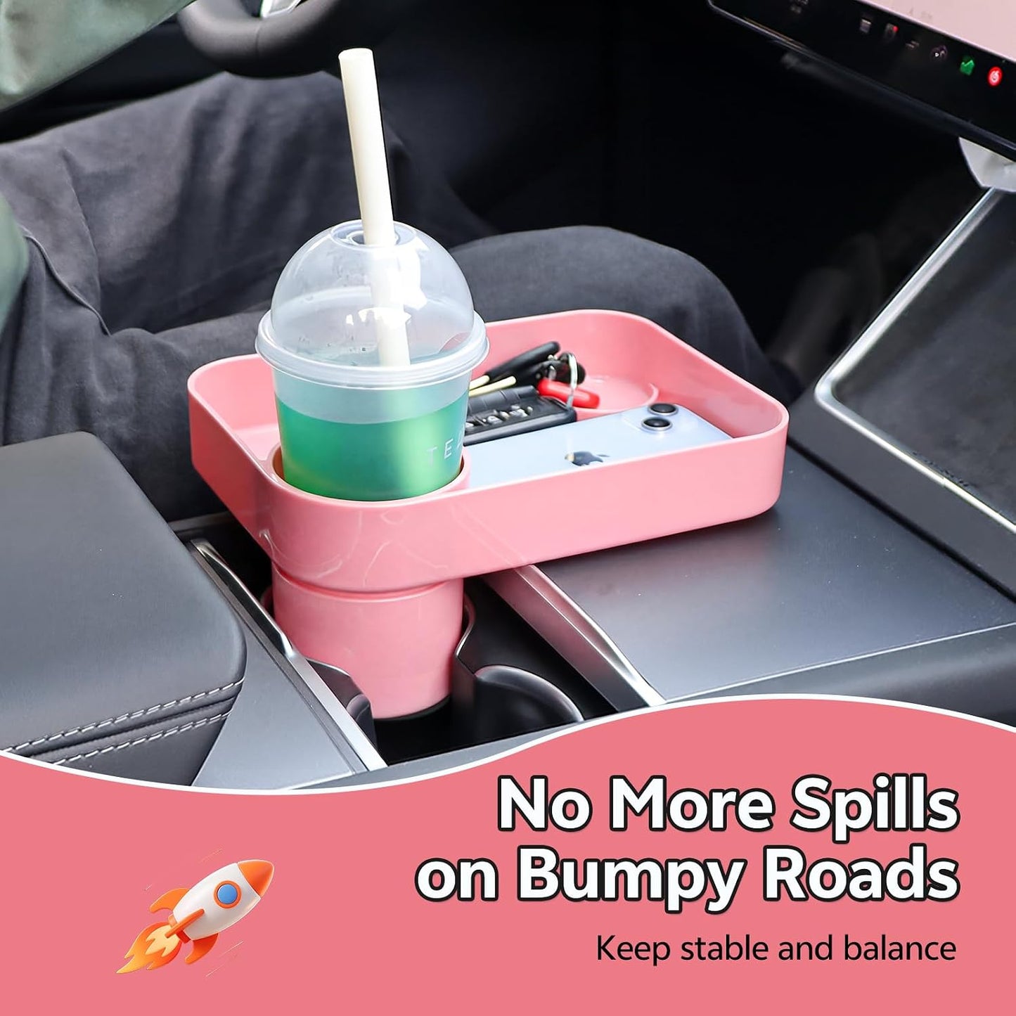 Car Seat Snack Tray for Kids Toddler Travel,Cup Holder Expander for Car,Toddler Travel & Road Trip Accessory for Mess-Free Snacking in The Car (Pink)