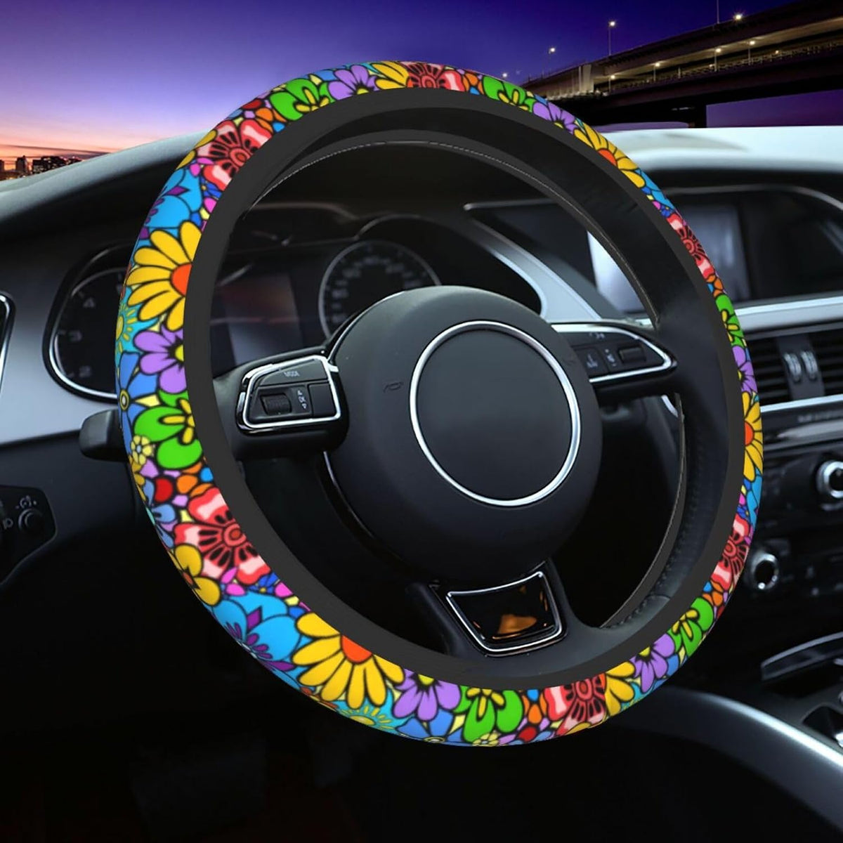 Moon and Star Steering Wheel Cover Car Accessories Cute for Women Girls Girly Universal 15 Inch Neoprene Auto Interior Decor Anti Slip Car Truck Protector