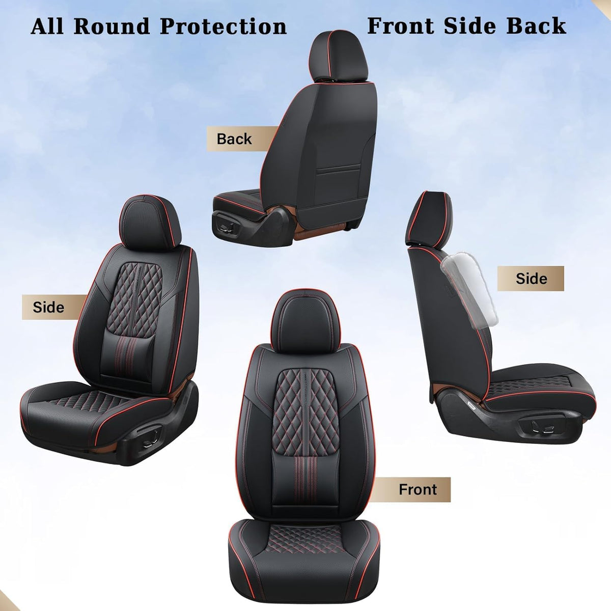 Coverado Nappa Leather Car Seat Covers Front Set, Luxury Waterproof Seat Protectors, Airbag Compatible Anti‑Slip Auto Seat Covers, Universal Fit for Most Cars SUVs Trucks Pickup Vehicles