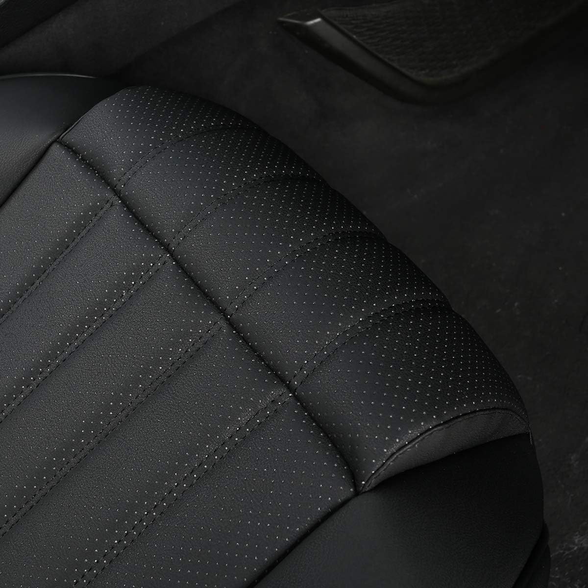 (1 PCS PU Leather Car Seat Cover Auto Bottom Seat Protector Cover with Comfort Leg Support Pillow Fit Most Front Driver Seat Width20.86 by deep 20.86 inches (Black with Leg Rest)