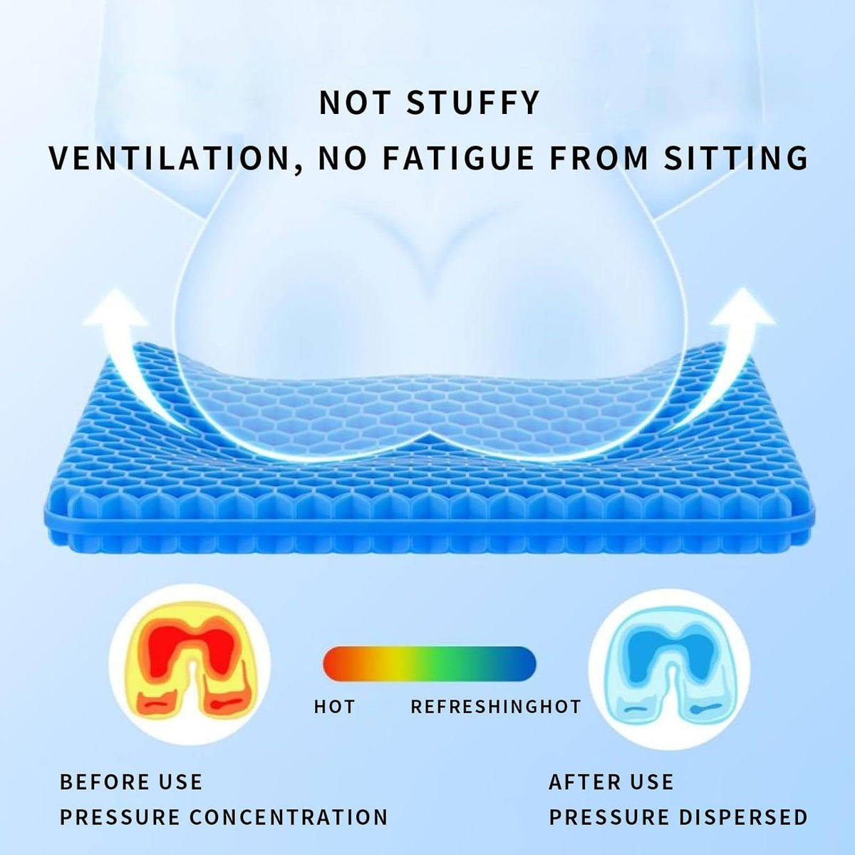 Gel Seat Cushion, Cooling Honeycomb Cushion for Long Sitting, Tailbone & Coccyx Pain Relief, Ergonomic Office Chair Pad, Breathable for Car Seat & Wheelchair(Blue)