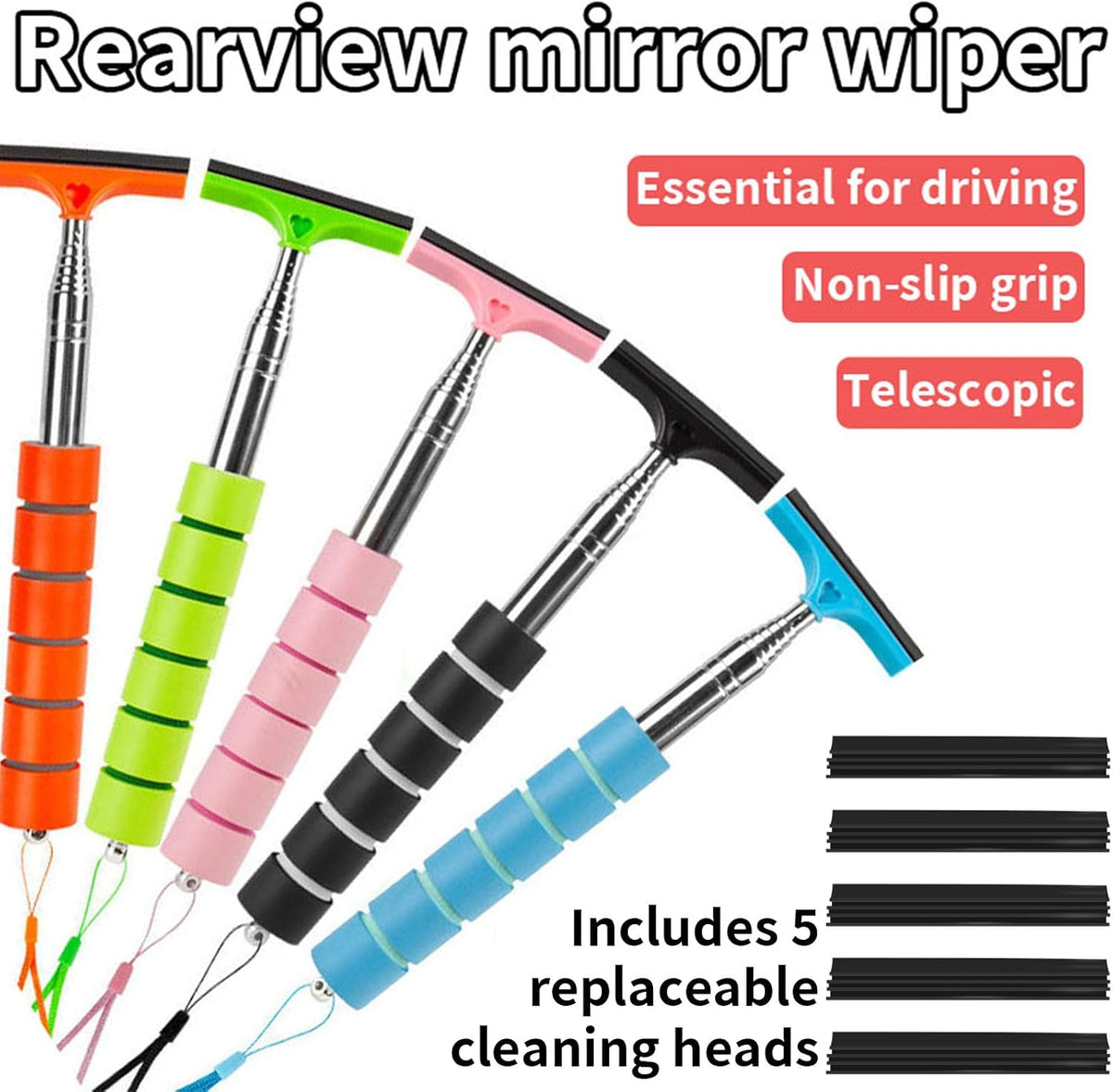 5 PCS Side Mirror Squeegee, Retractable Car Rearview Mirror Wiper