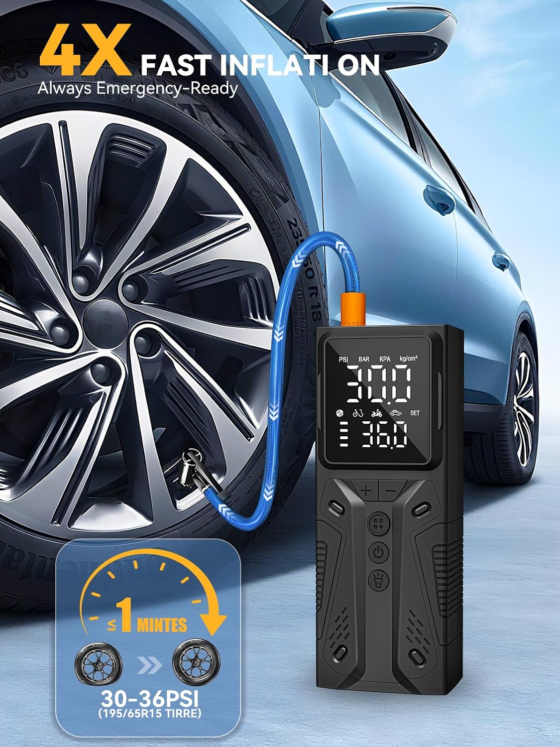 Tire Inflator Portable Air Compressor, 150PSI Auto Shut-Off