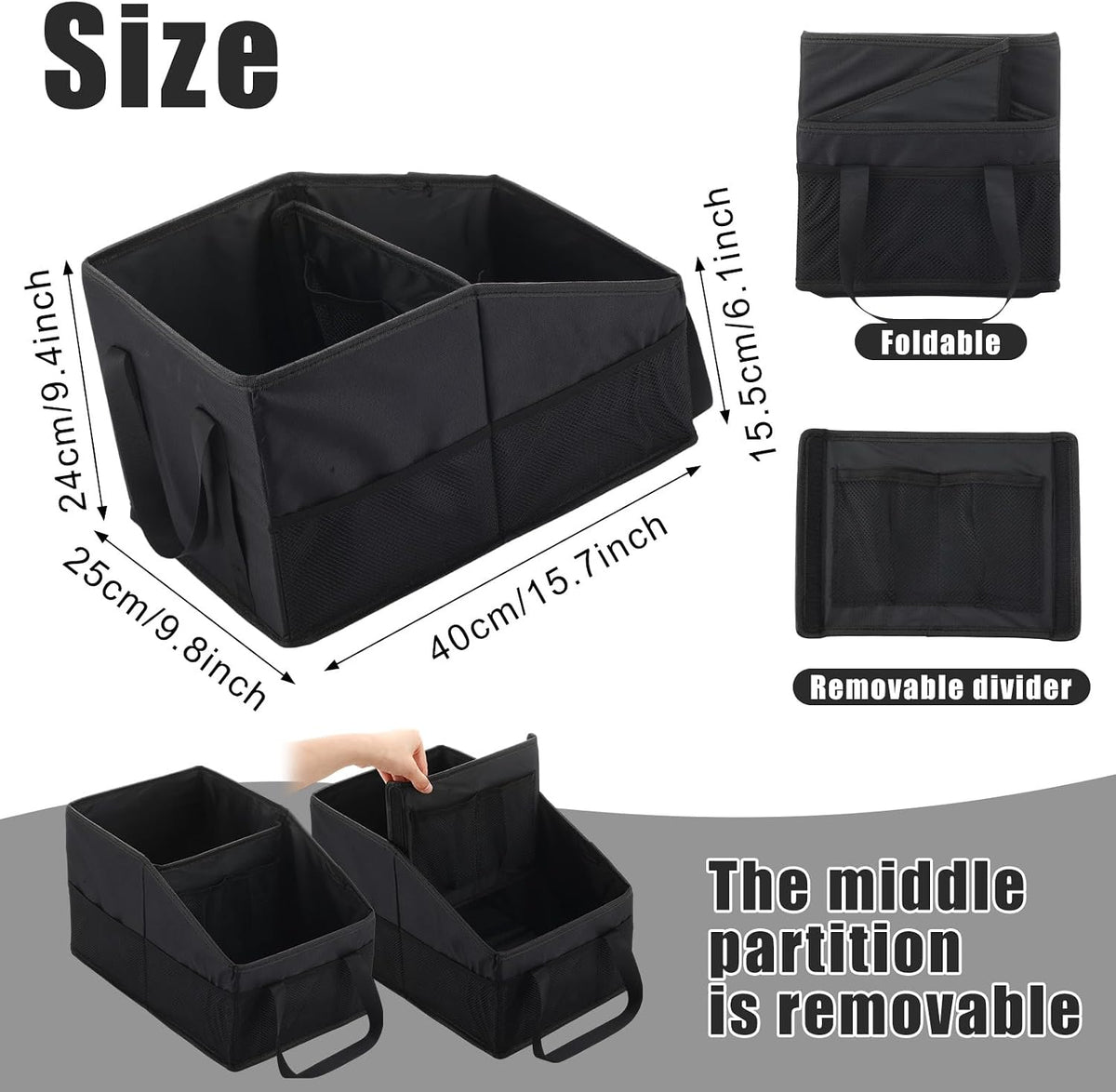 Honeydak Passenger Seat Organizer, Collapsible Car Storage for Console Front/back Seat with Multi-pockets Car Caddy Organizer Suv Truck for Kids Adults Accessories(Black,2 Compartments)