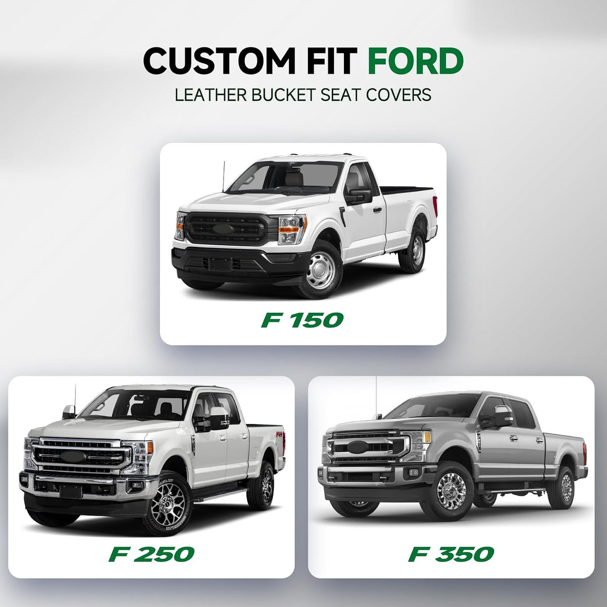 GIANT PANDA Front Car Seat Covers for 2009-2026 Ford F150,2017-2026 F250 F350 Super Duty Crew Cab SuperCrew SuperCab Pickup Trucks,Faux Leather 2-Pack (Black)