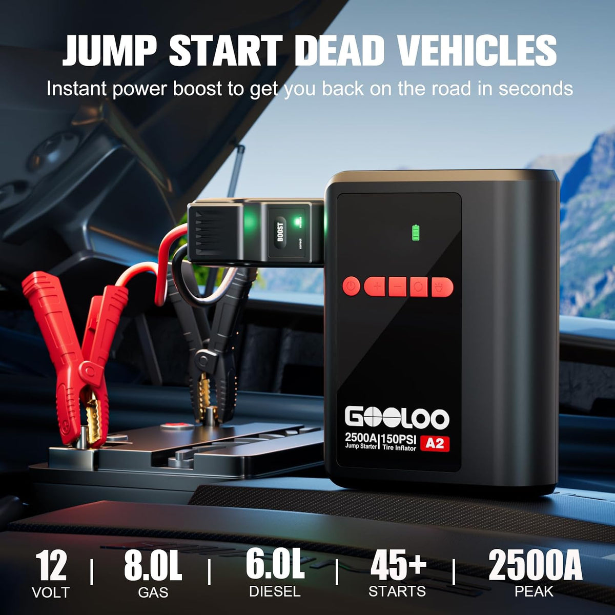 GOOLOO A2 Jump Starter with Air Compressor (2000A & 150 PSI) - 12V Vehicle