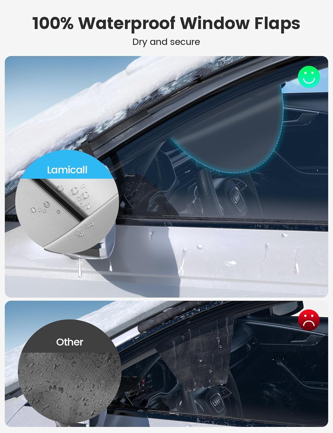 Lamicall Windshield Cover for Ice and Snow - [ Magnetic Fit][ 1S Snow Removal][ Ultra Waterproof] Heavy Duty 800D Oxford Fabric, 4X Stable, Winter Car Gifts Accessories for Most Cars, SUV (62"x48")