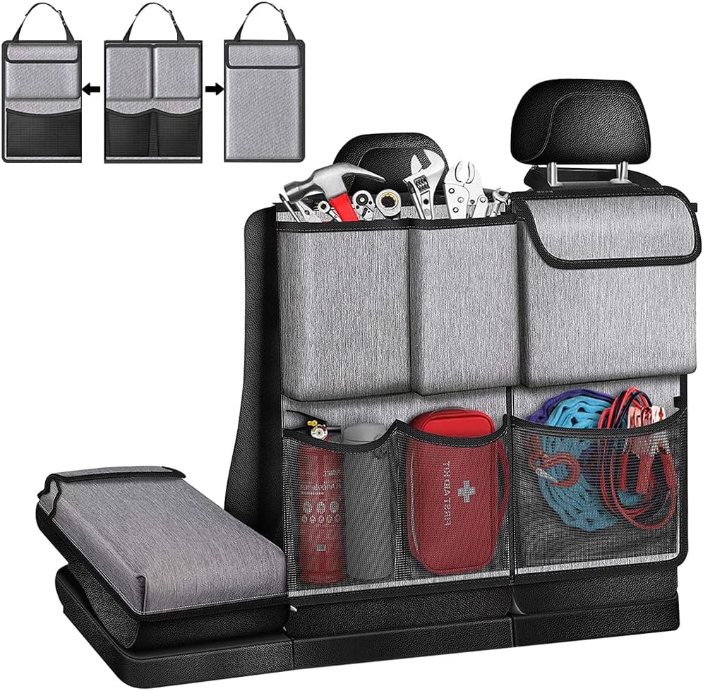 Mandark Car Trunk Organizer, Detachable Vehicle Seatback Hanging Storage Container with Zippers, Large Capacity Waterproof Auto Seat Back Trunk Bag Accessories, Universal for Most Vehicles (Black)