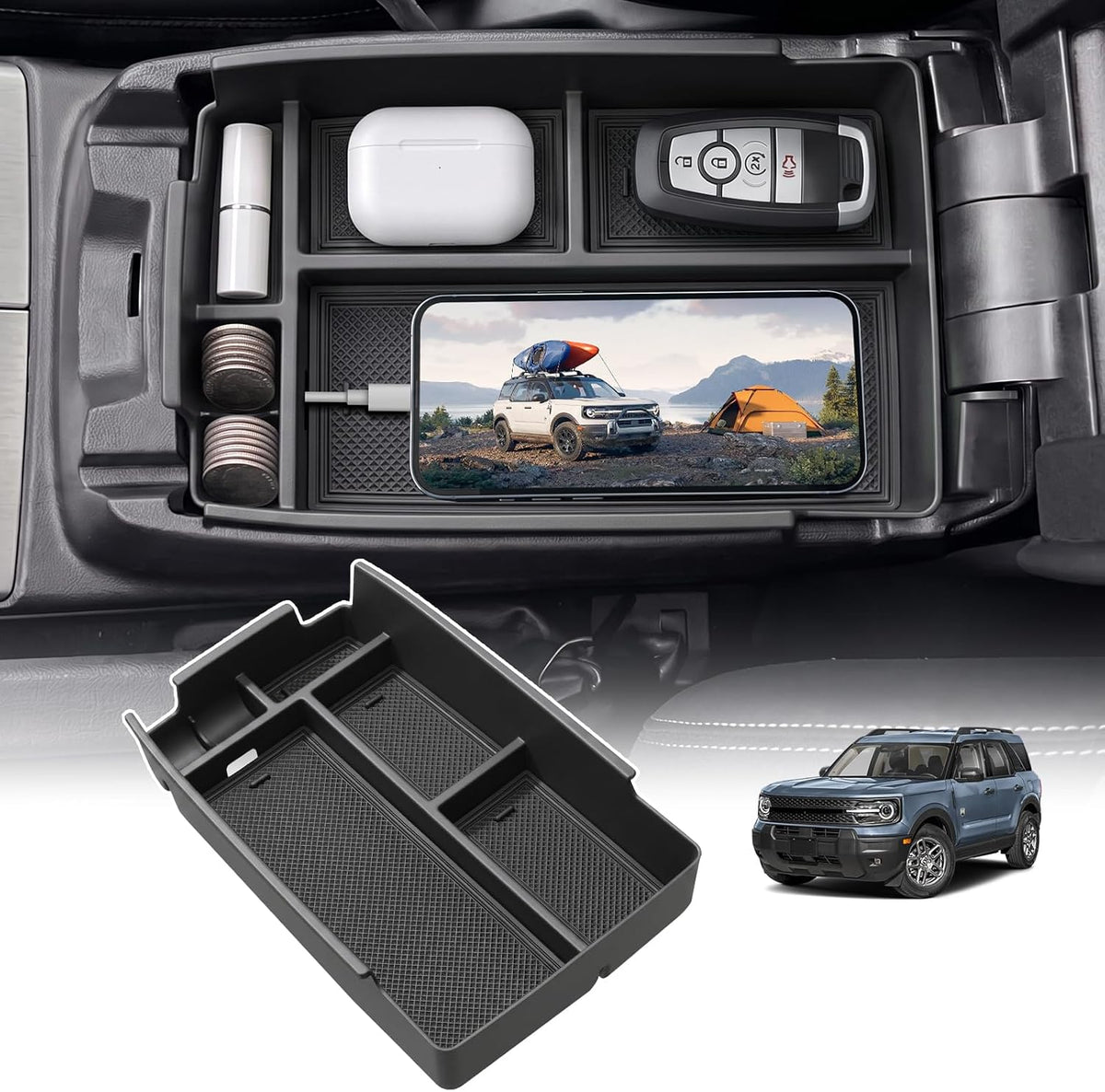 Center Console Organizer for Subaru Crosstrek & Impreza, Black Coin Holder