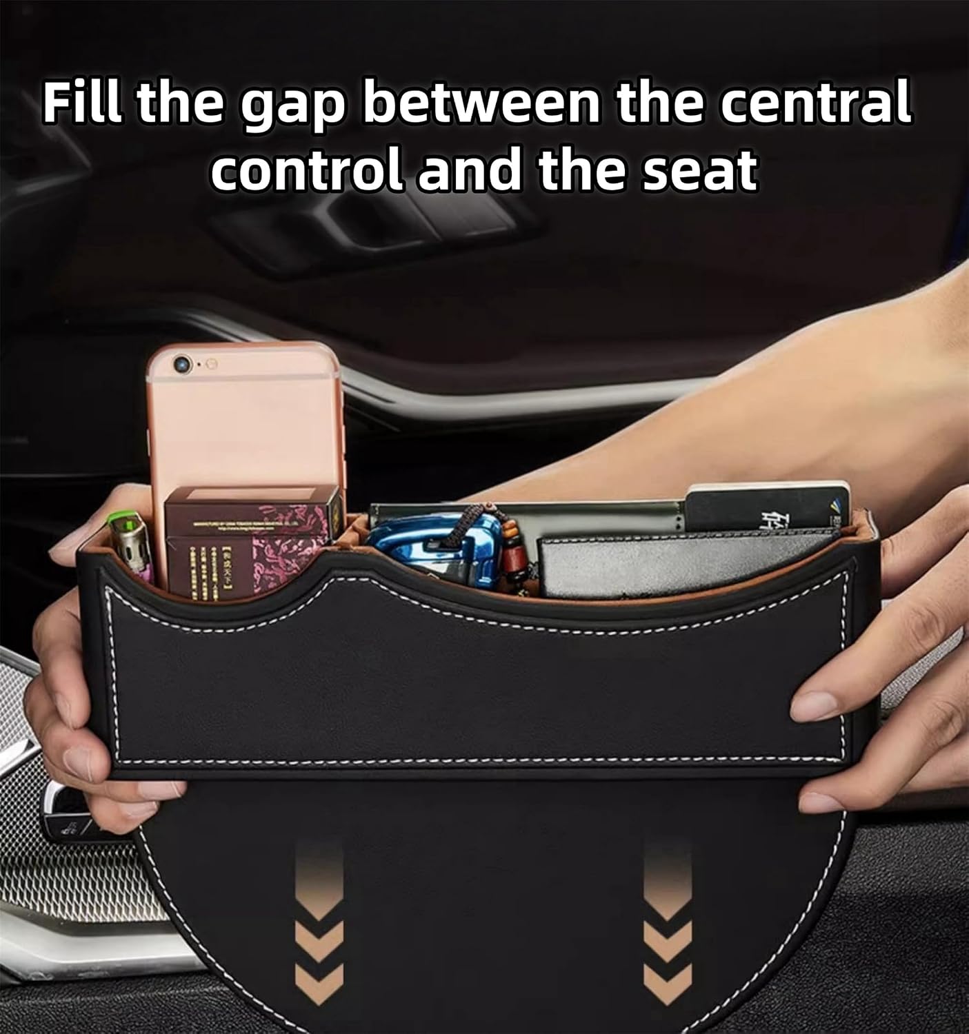 Car Seat Gap Organizer Large Capacity Leather Storage Box with Charging Port Multi-Purpose Car Seat Crevice Storage Solution for Phones Wallets Cards Ideal for Car Organization (Modern, Black-Double)