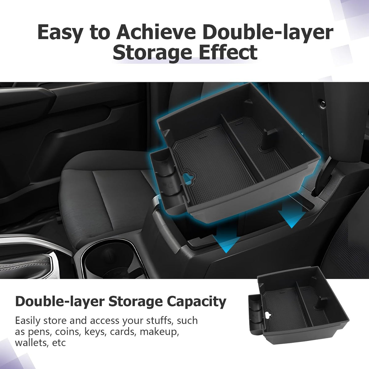 LUWU Center Console Organizer for 2023 2024 2025 2026 Chevrolet Colorado & GMC Canyon Accessories Armrest Console Storage Box Glove Organizer Tray ABS Material for Canyon Interior Accessories (Black)