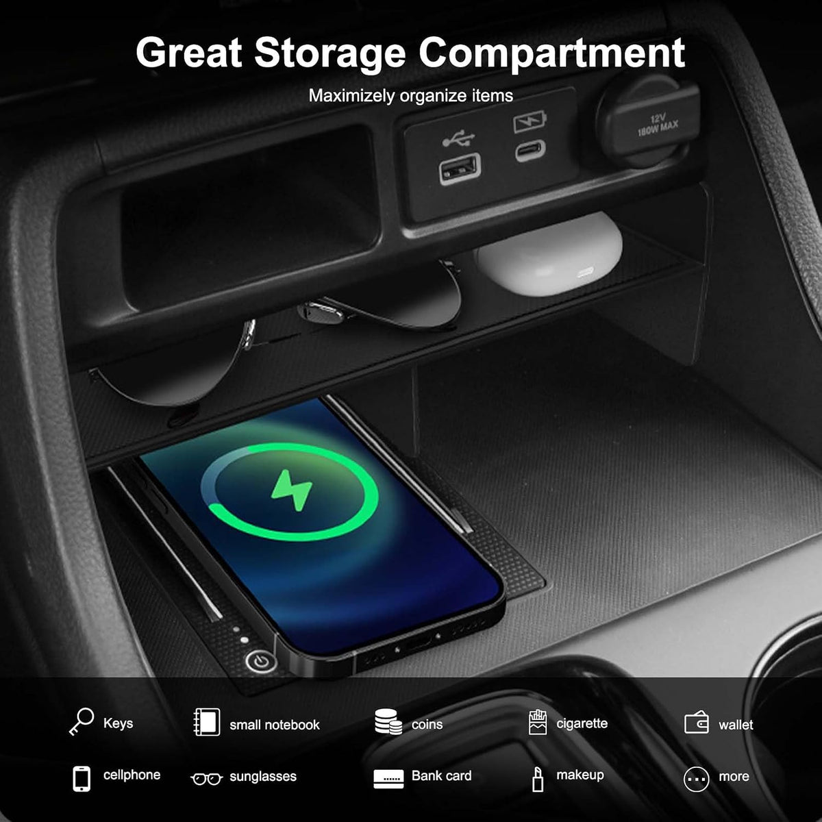 Center Console Organizer Compatible with Honda Pilot 2023-2026/ Honda Passport 2026 Accessories, ABS Insert Front Armrest Dividers Tray Secondary Storage Box