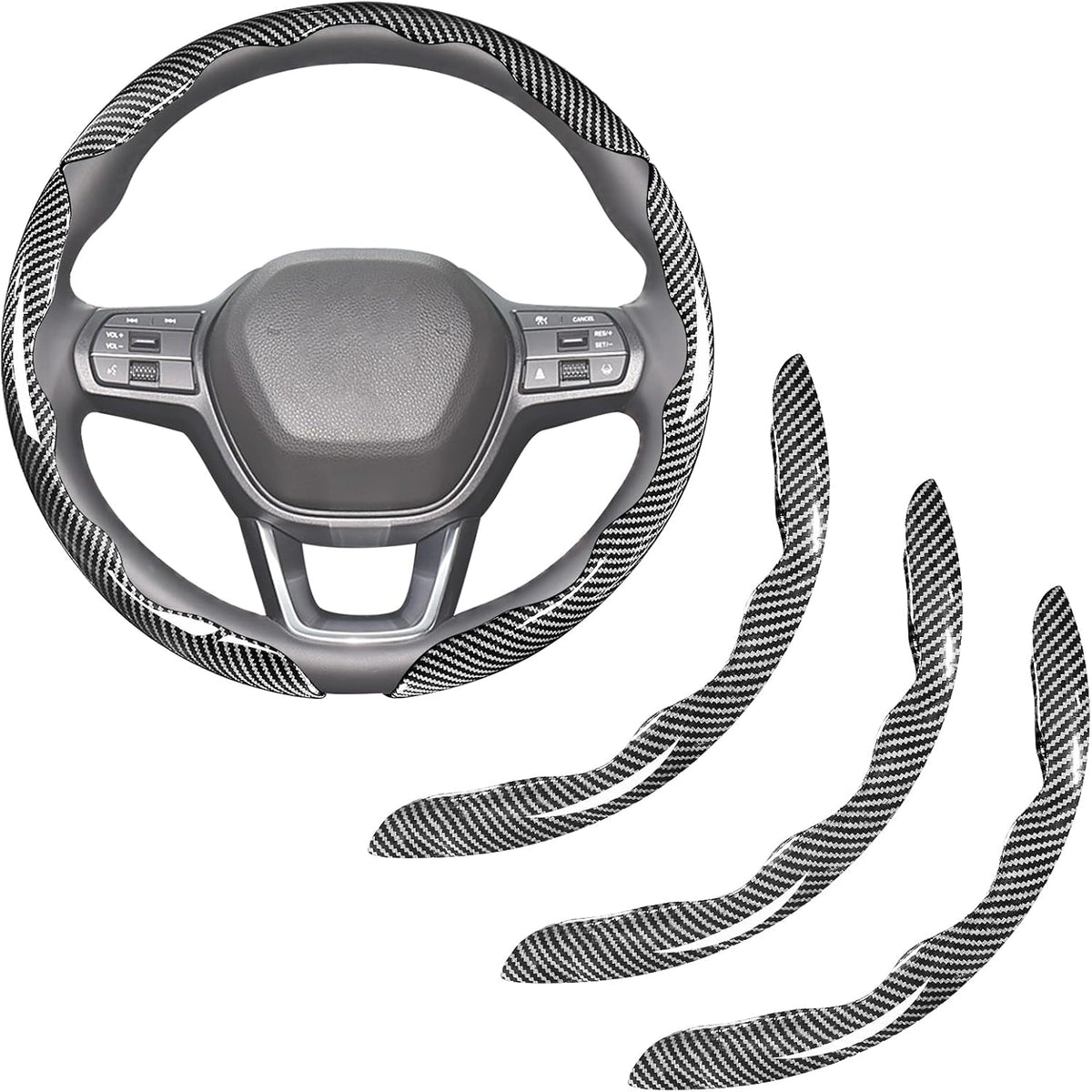 Carbon Fiber Steering Wheel Covers 3 Piece Clip on Steering Wheel Cover (Black)