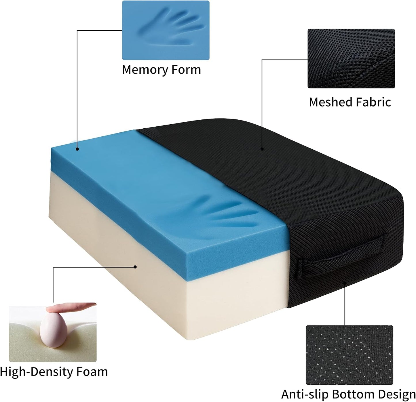 Office Chair Booster Cushion — 6-Inch Extra-Thick Height Increase Seat Pad with Dual-Layer Foam & Non-Slip Bottom