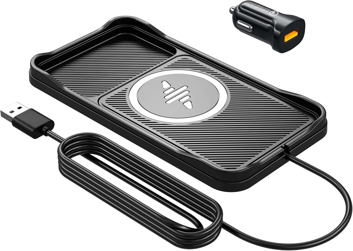 Wireless Car Charger Pad for iPhone 17/16/15/14/13/12 Pro & Samsung, Non Slip Wireless Charging Pad for Car Dashboard Console, USB A Phone Charger for Vehicle Commute Travel, Fits Small Phones