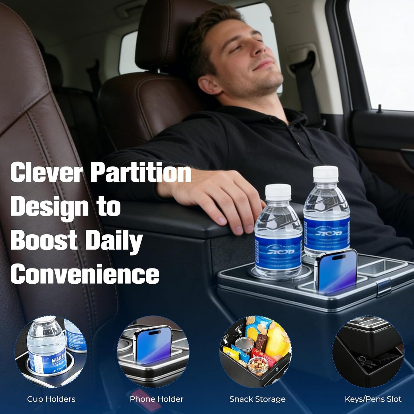 Center Console Organizer for Minivans, SUVs &amp; Middle Van Seats - Floor-Mounted Lockable Storage Box with Dual Cup Holders, Ideal for Vehicle Interior