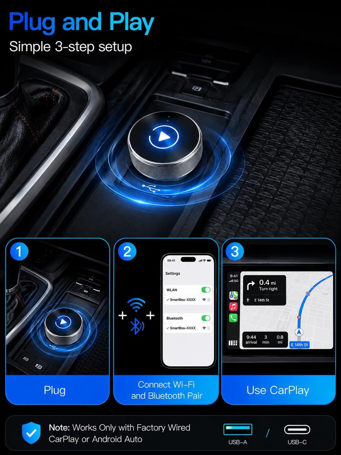 2026 Car Play Wireless Adapter for Apple iPhone＆ Android Auto 2-in-1