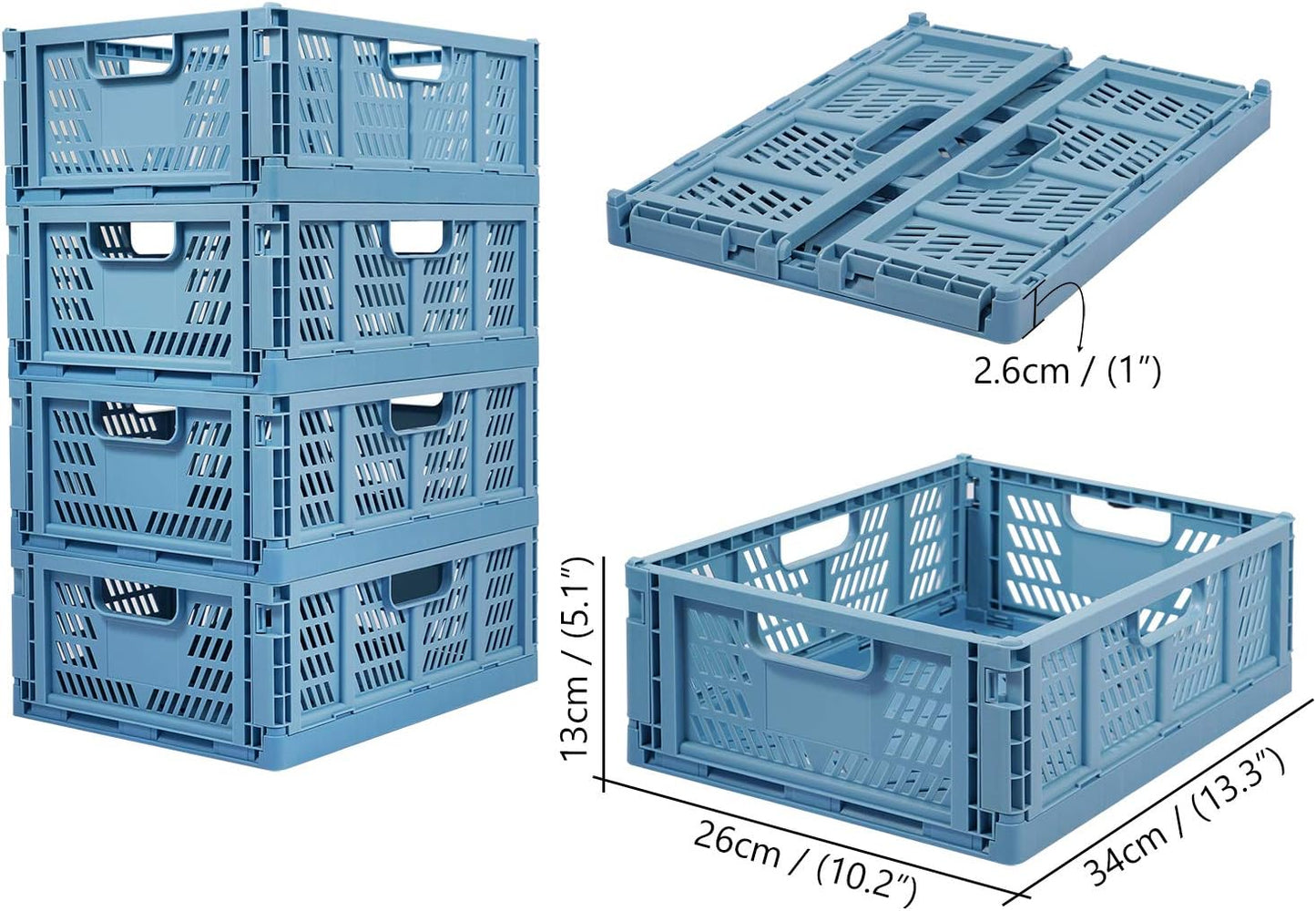 Phyllia 4 PC Baskets Plastic for Shelf Home Kitchen Storage Bin Organizer, Stackable Container Crate for Bedroom Bathroom Office Clothes Beauty(Blue, 13.3x10.2x5.1)