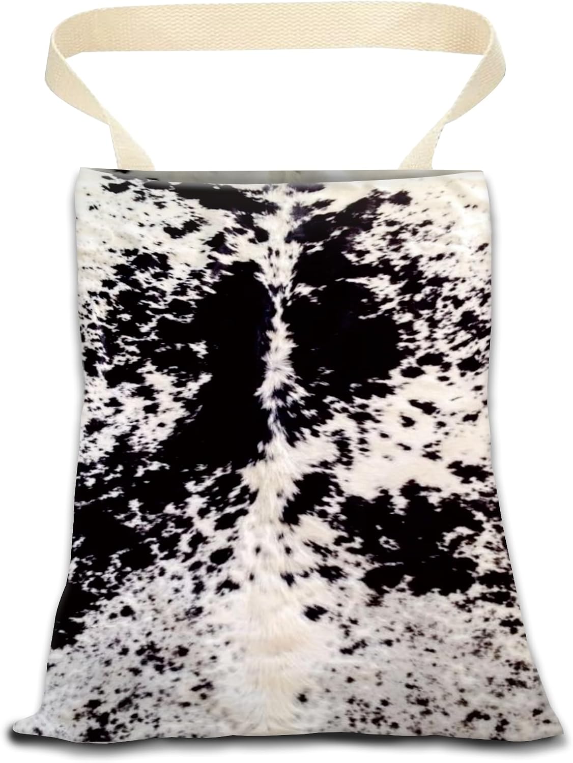 Hanging Car Trash Can Bag - Black & White Cowhide, Retro Design, Back Seat Organizer for Travel, Camping & Vehicle Accessories