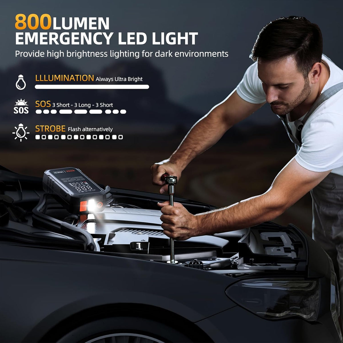 6000A 10-in-1 Car Battery Jump Starter with Air Compressor 160PSI