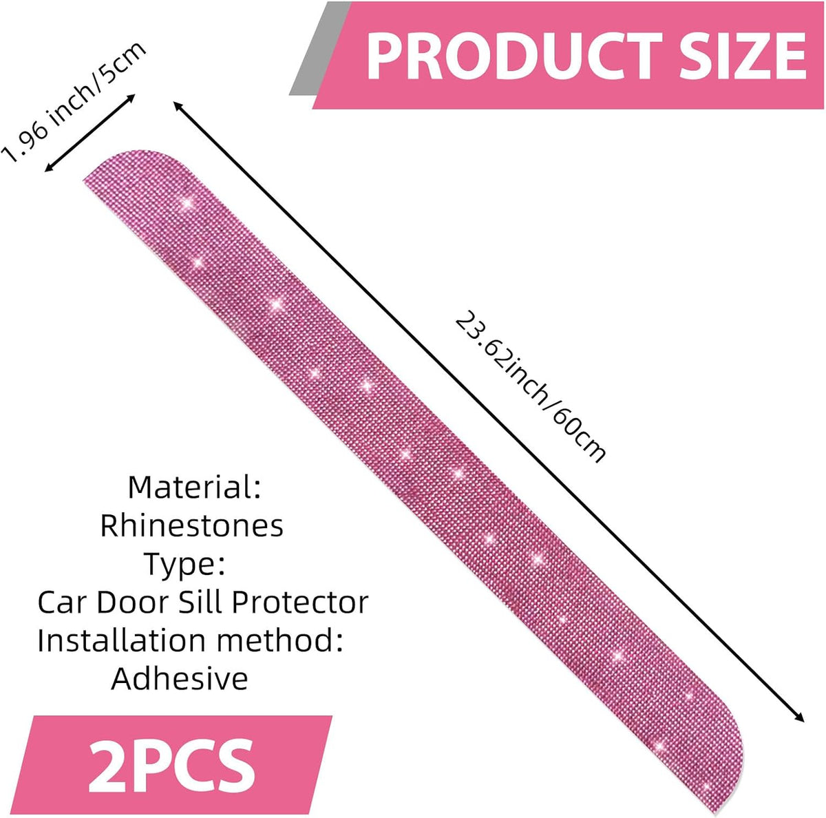 NETEPEM Bling Car Door Sill Protector 2PCS Car Door Edge Guard Rhinestones Door Threshold Protection 23.62x1.96 inch Anti-Scratch Strip Sticker Universal Bling Car Accessories(Pink)