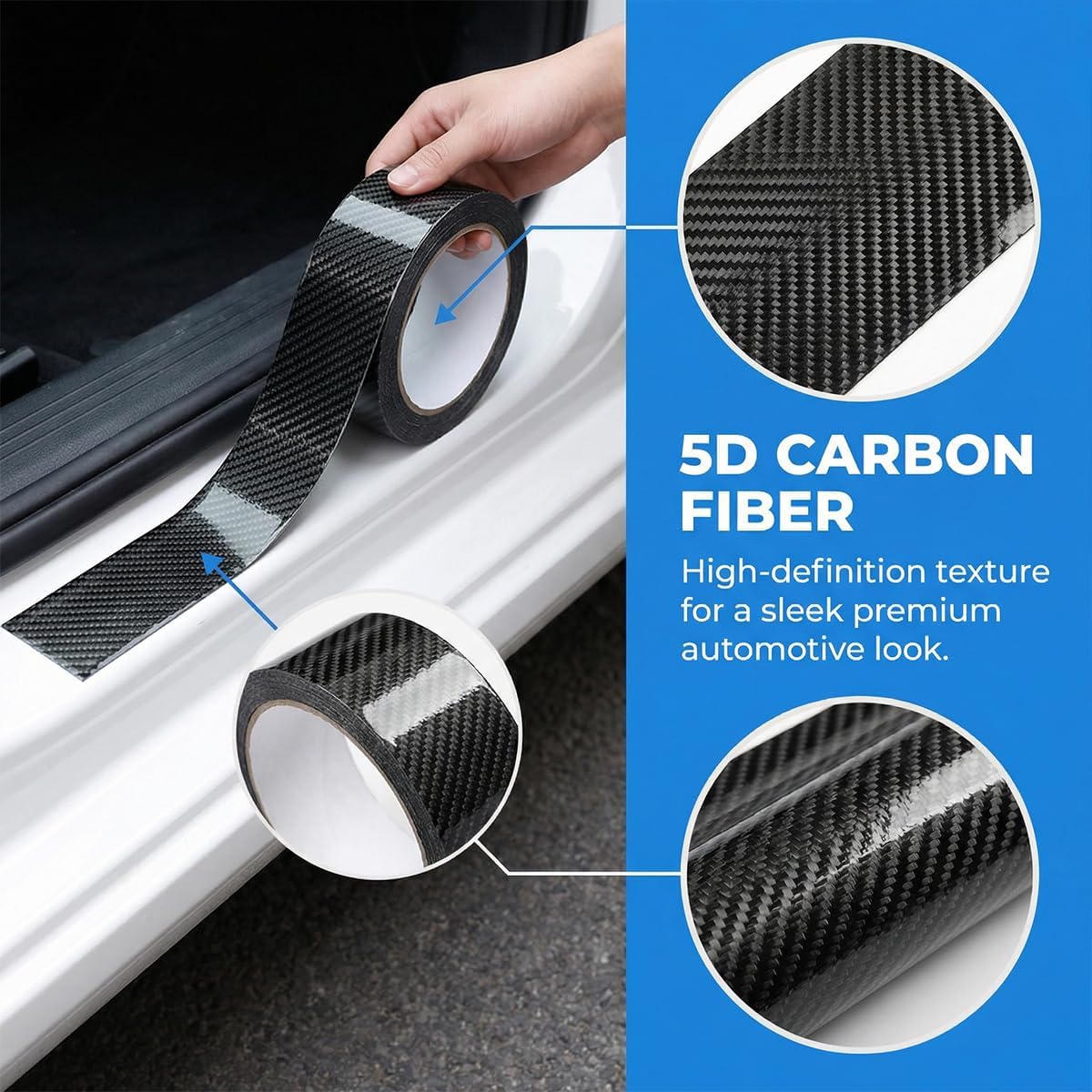 Car Door Edge Protector, 3.94" x 33FT Carbon Fiber Anti-Collision Door Entry Sill Guard Scratch Cover, Auto Threshold Paint Scuff Plate Protection Film, Universal for Vehicles