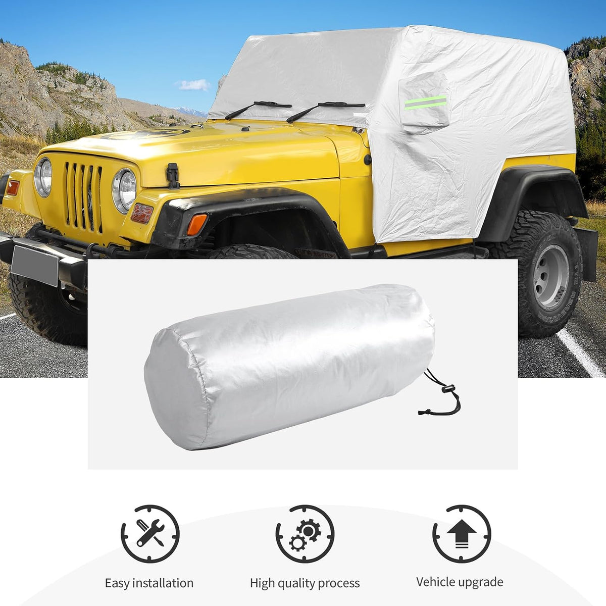 Car Rain Snow Sunshade Cover Accessories for 1997-2006 Jeep Wrangler TJ Windproof Dustproof Scratch Resistant Outdoor UV Protection Auto Cover