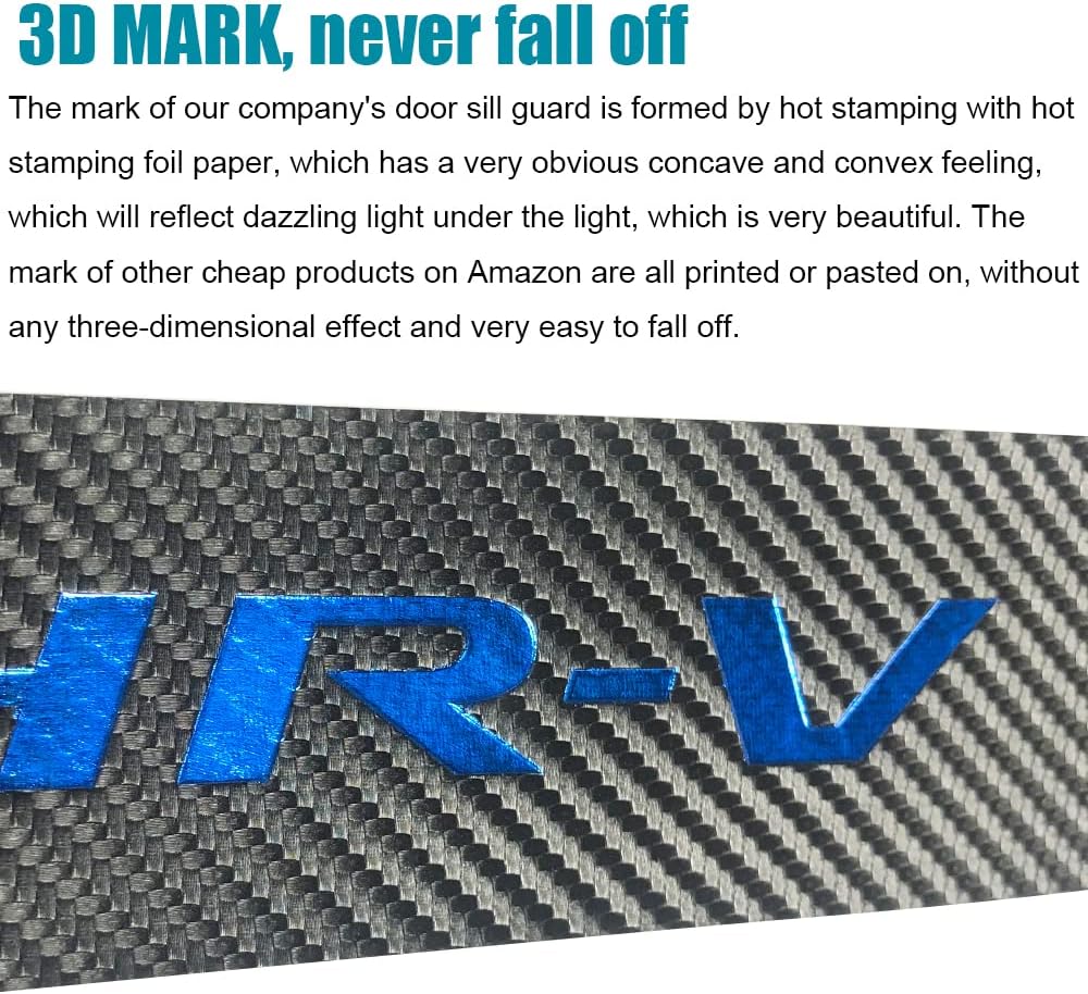 LEXLEY for 2015-2022 HRV HR-V Carbon Fiber Style Leather Door Sill Protector Anti-Dirty Scuff Plate Cover Guard Sills Protector Trim,Welcome Pedal Protect 4PCS -Blue