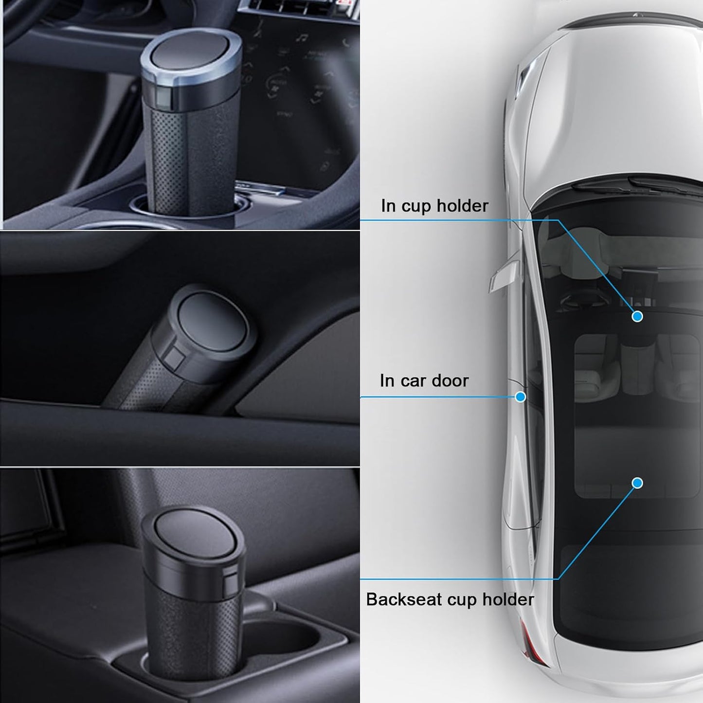Car Trash Can with Lid, 2 Packs Leakproof Vehicle Garbage Bin, Compact Cup Holder Design, Includes 40 Trash Bags, Ideal for Car, Truck, Home, Office, Front & Back Seat Organizers (2-pack Black)