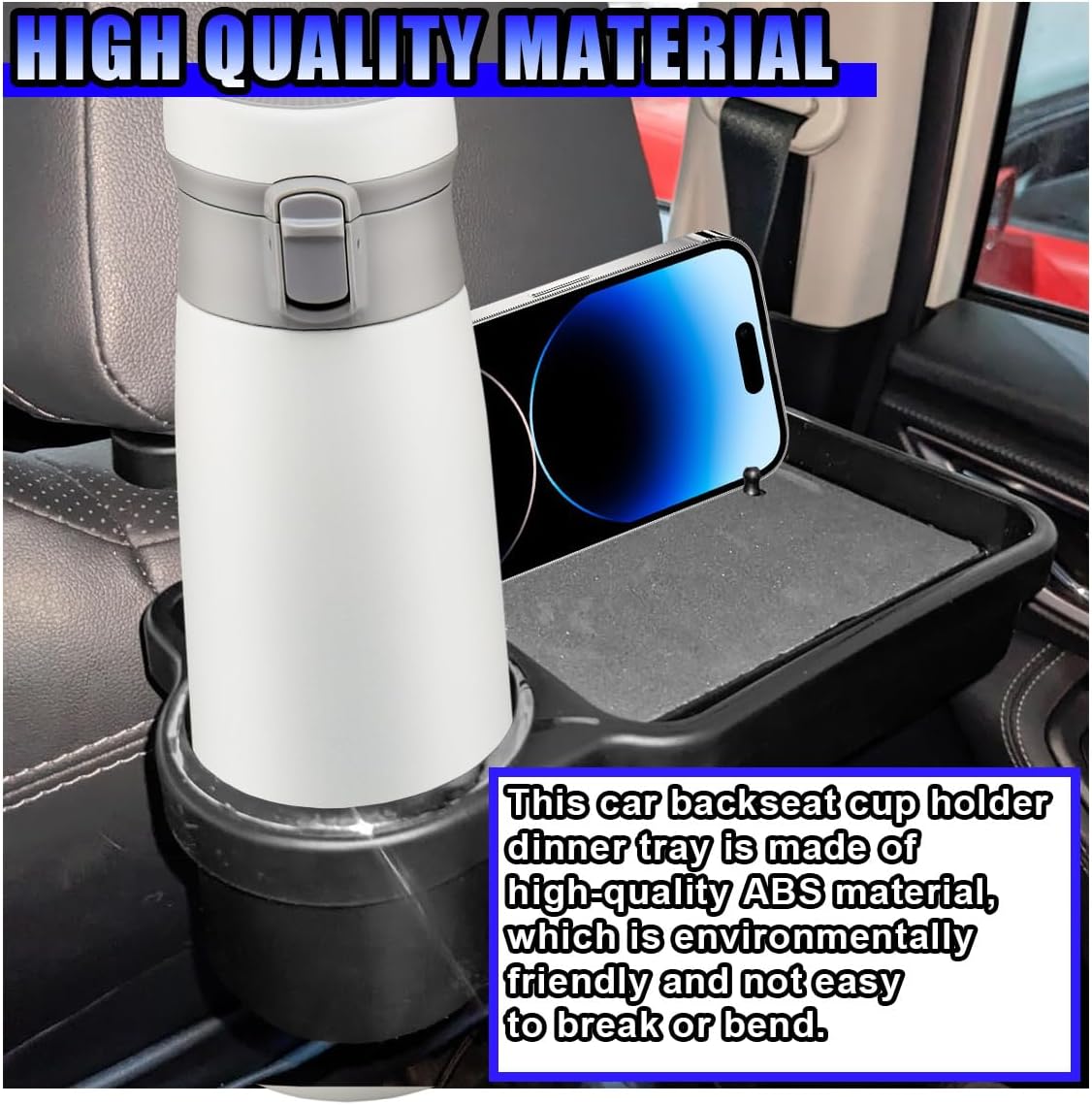 Car Cup Holder Tray, Foldable Car Backseat Organizer Food Tray for Eating, Multifunctional Detachable Headrest Drink Trays Desk for Most Vehicles Road Trips