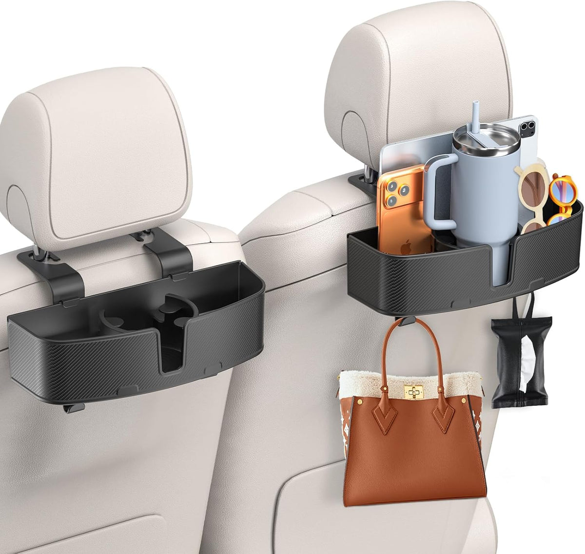 MAGJIEYX Car Headrest Cup Holder for Back Seat Organizer for Multi-Hanging Snack Storage Box with Strong Hooks for Kids and Uber Backseat Passengers Share Rid for Travel Accessories
