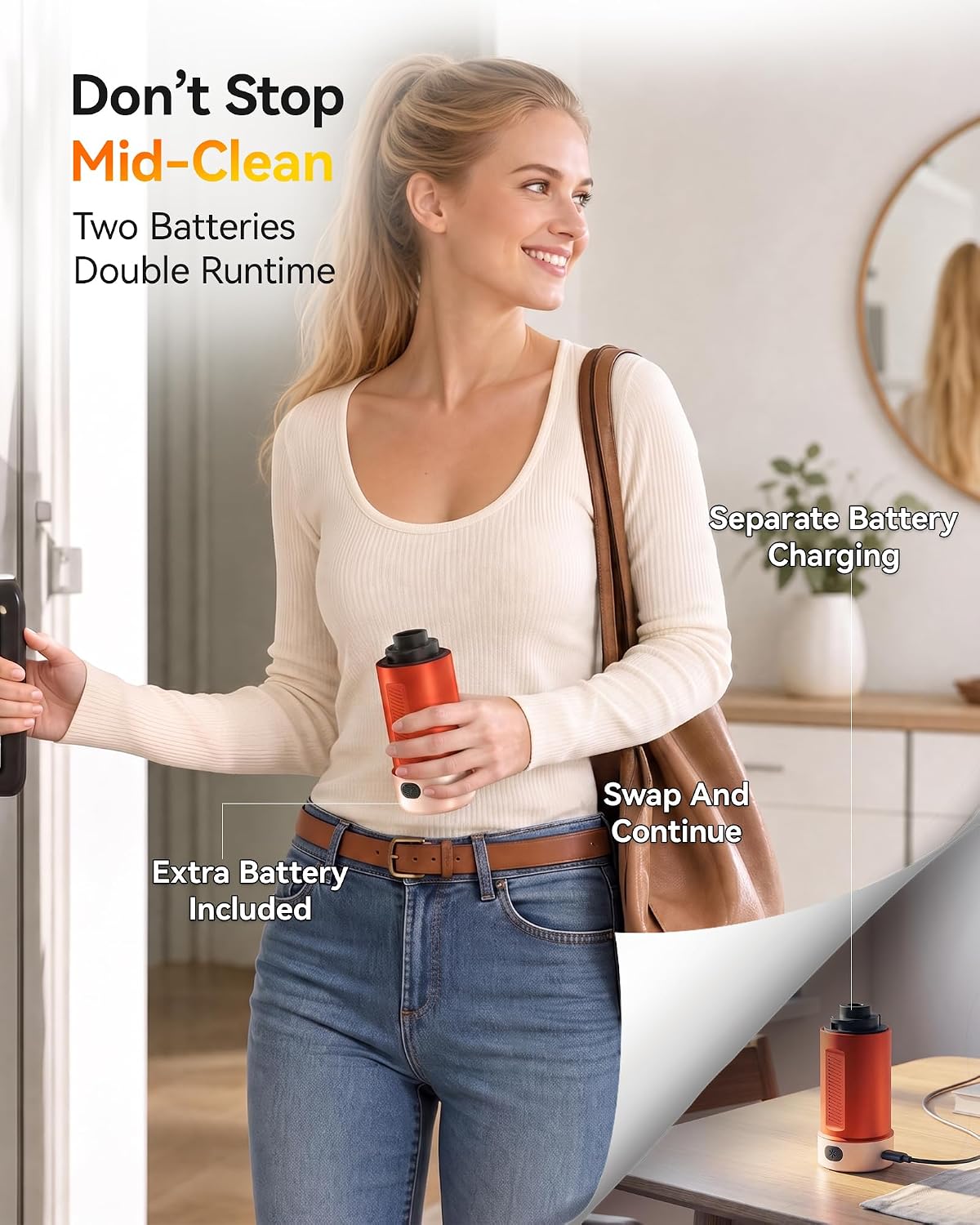 Cordless Handheld Car Vacuum Cleaner 22000PA with Removable Battery