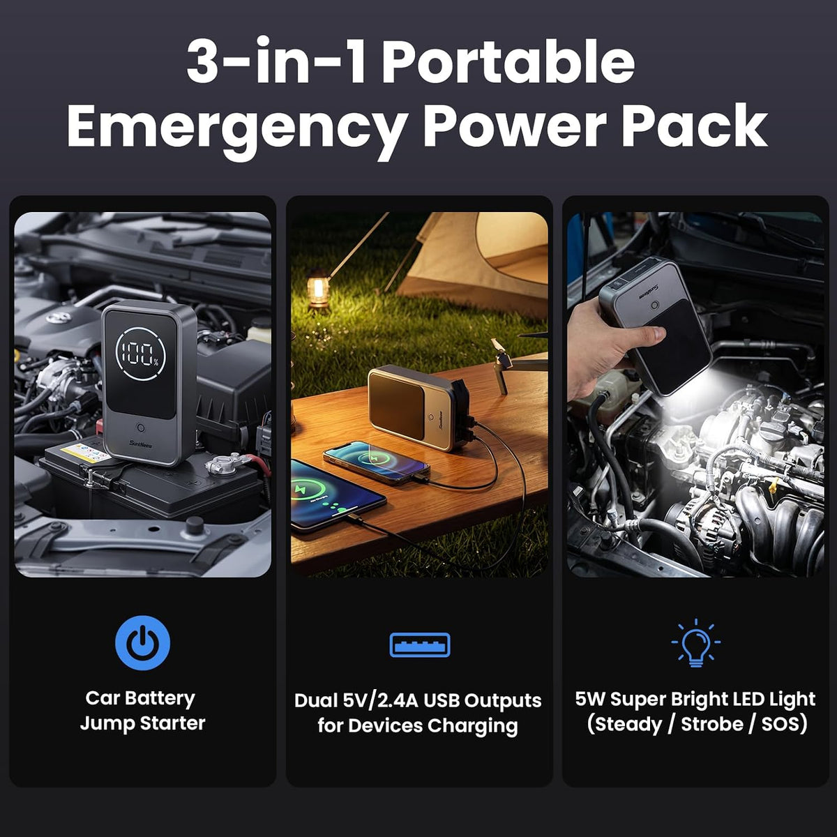 10000mAh Jump Starter 2000A 12V Battery Booster with LCD Display