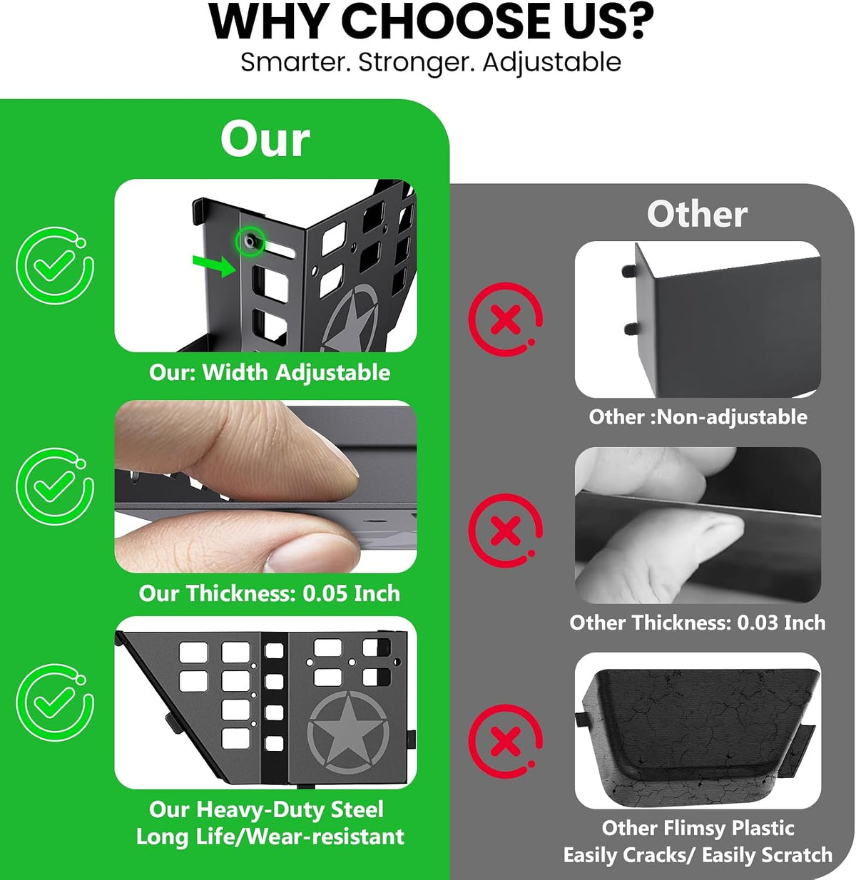 Eamplest Metal Front Door Storage Pockets for Jeep Wrangler JK & JKU